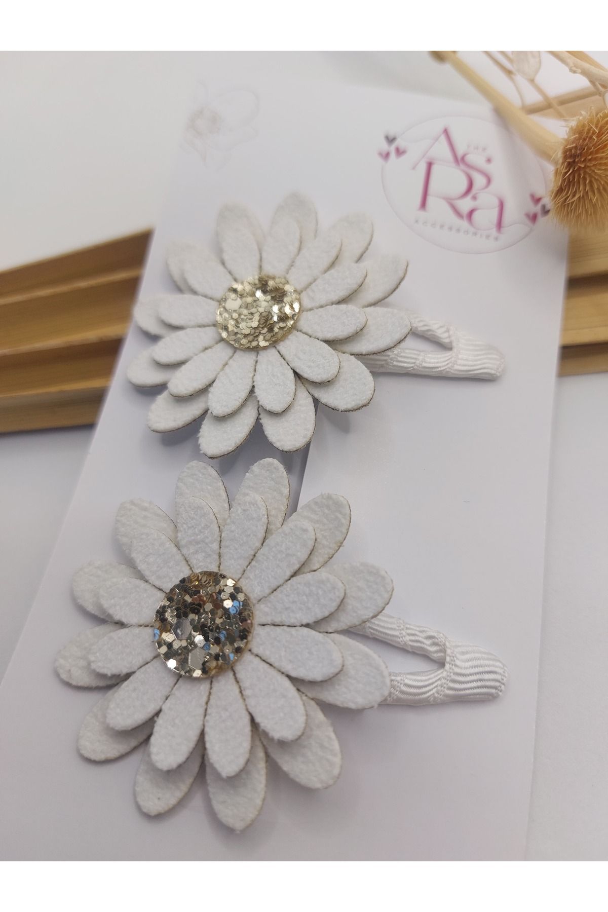 AsRa Accessories Nubuk beyaz papatya çıtçıt toka