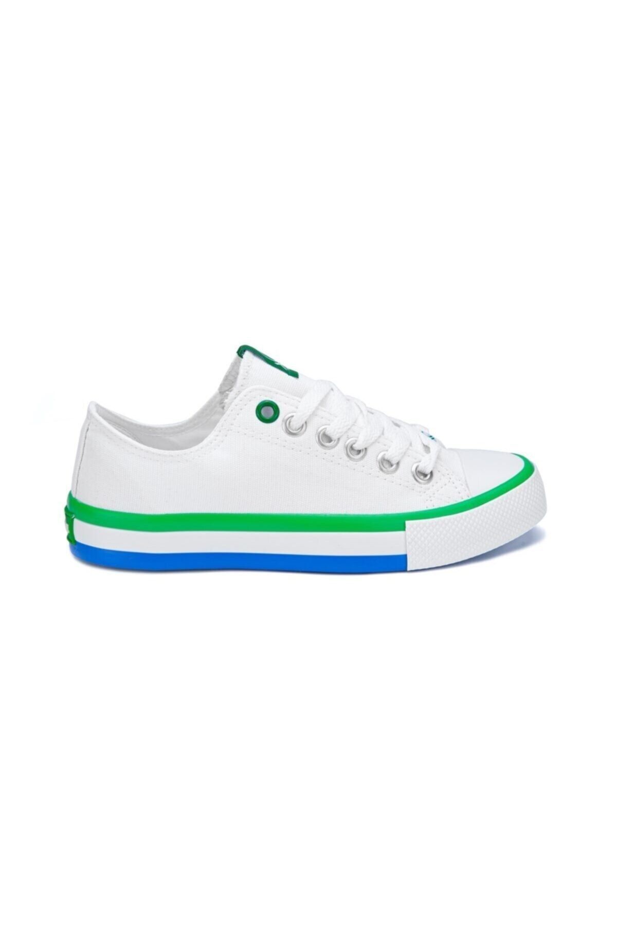 Benetton Canvas Bağcıklı Günlük Spor Ayakkabı Sneaker Beyaz Yeşil