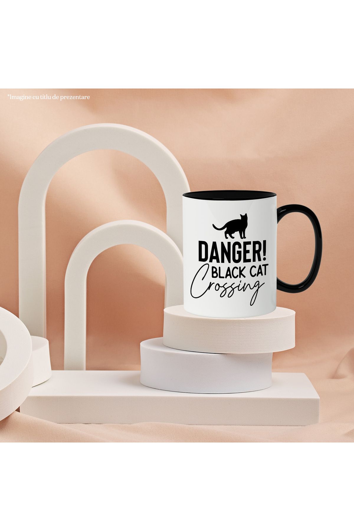 StoryGift Romania-Mug with a cat and the message "Danger! A black cat is crossing your path" with Handle N, Cu, STG 3