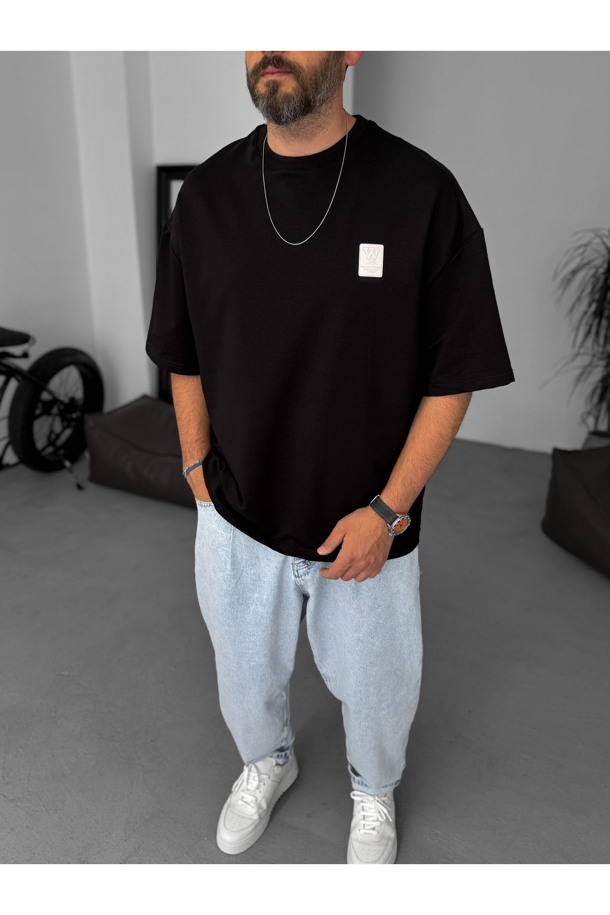 BYBASICMAN Siyah W Detaylı Oversize T-Shirt BY-069