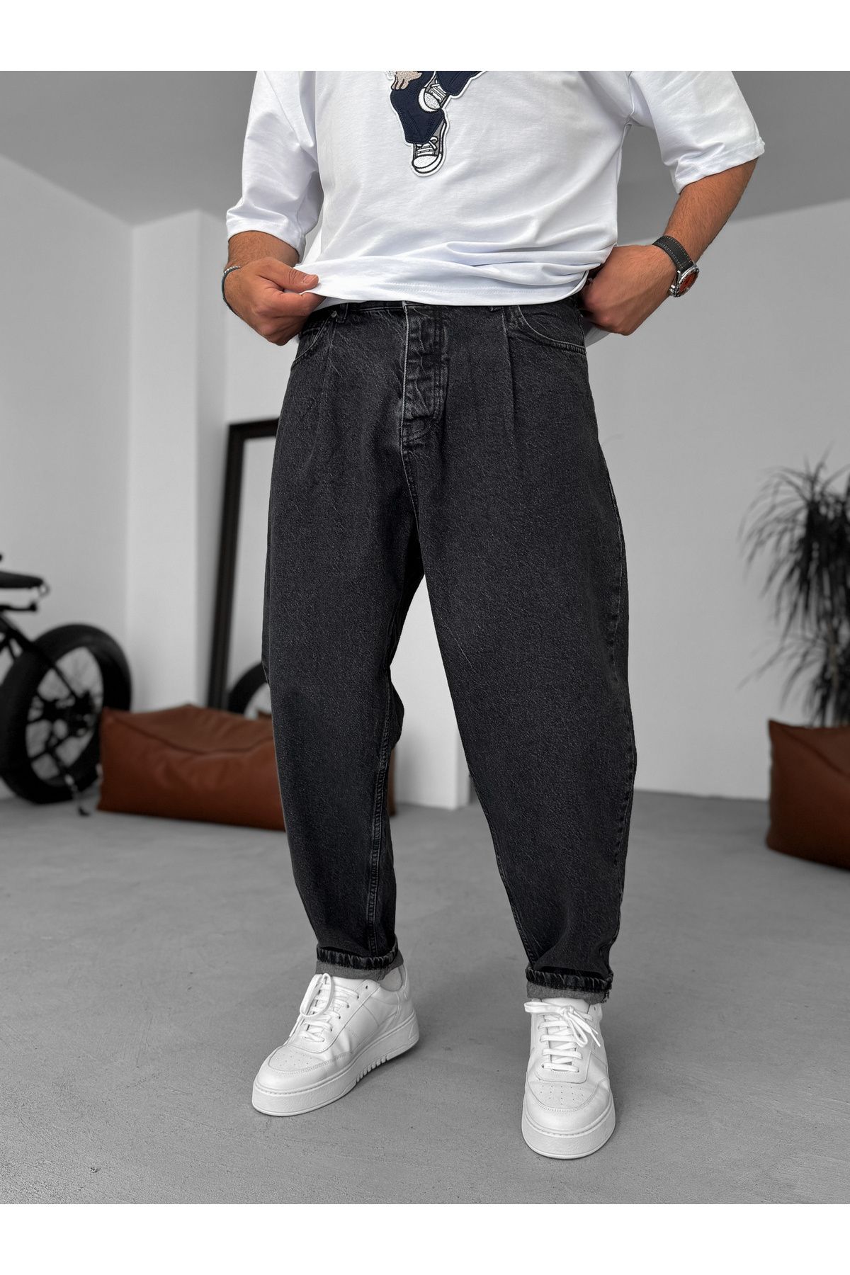 BYBASICMAN Antrasit Balon Fit Yıkamalı Jean KE-805/796/801