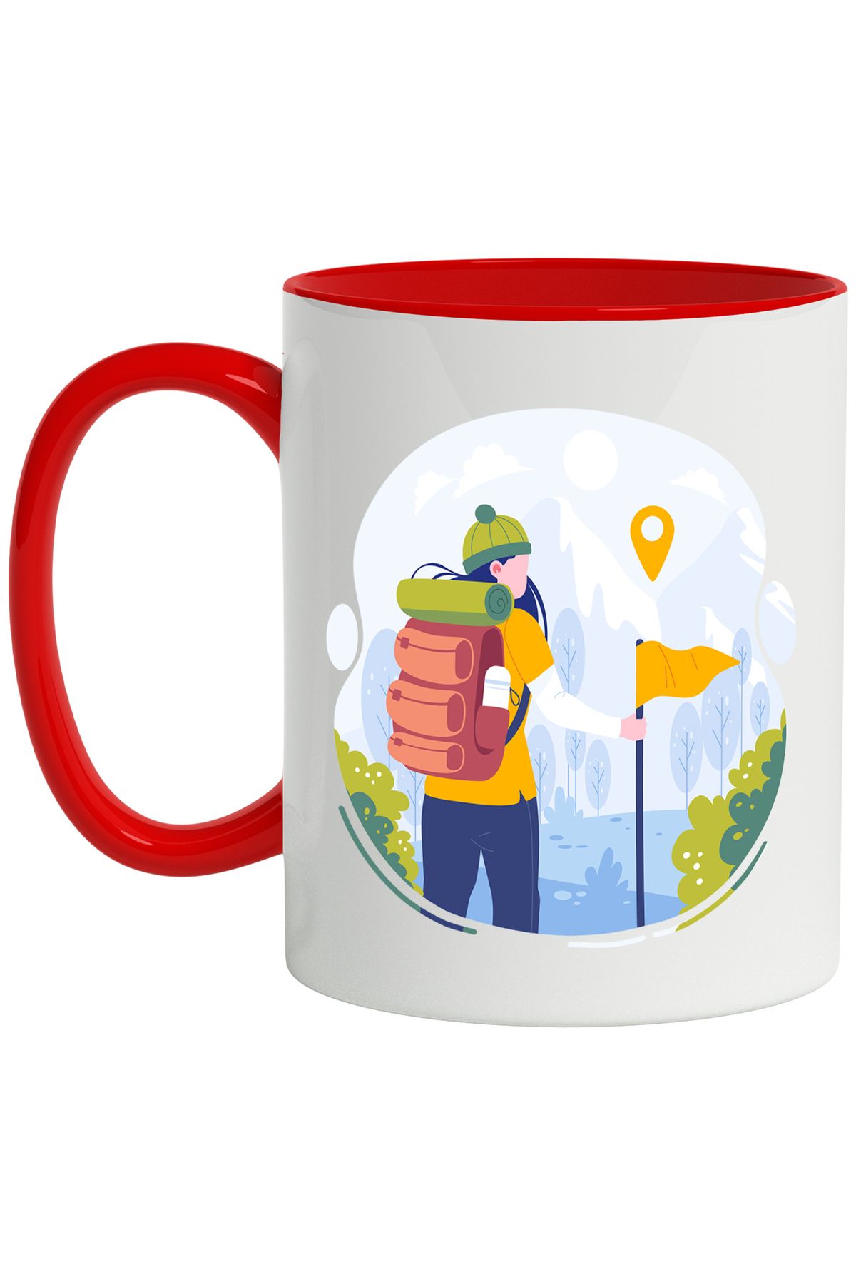 StoryGift Romania Cana Cu Natura, Munte, Pinpoint, Steag, Drumetie, Ghiozdan, Saltea, Multicolor 3, Cu Maner Rosu - One Size