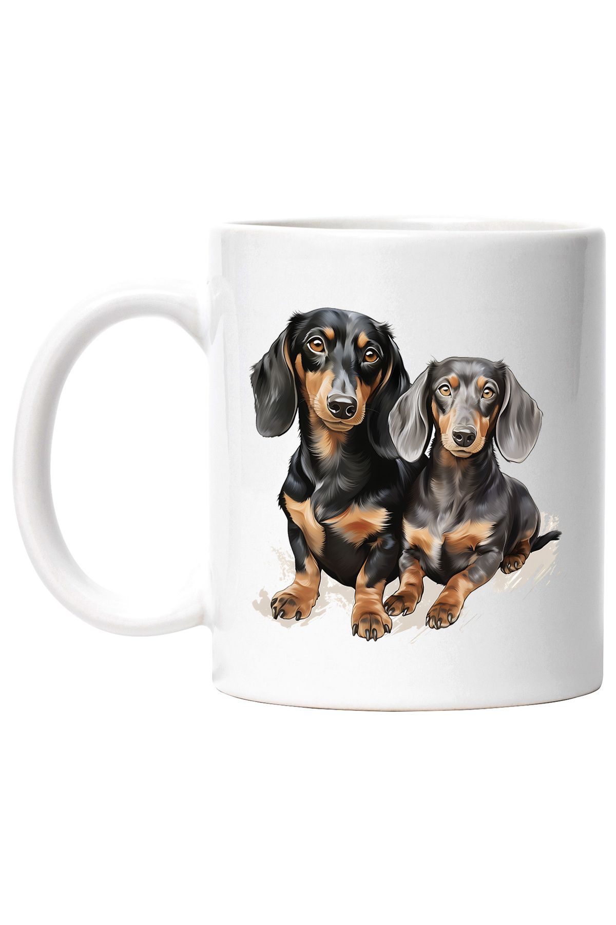 StoryGift Romania Cana Cu 2 Catei Dachshund, Ilustratie, Bucurie, Curiosi, Jucausi, Pentru Iubitor, Cu Maner Alb - One Size