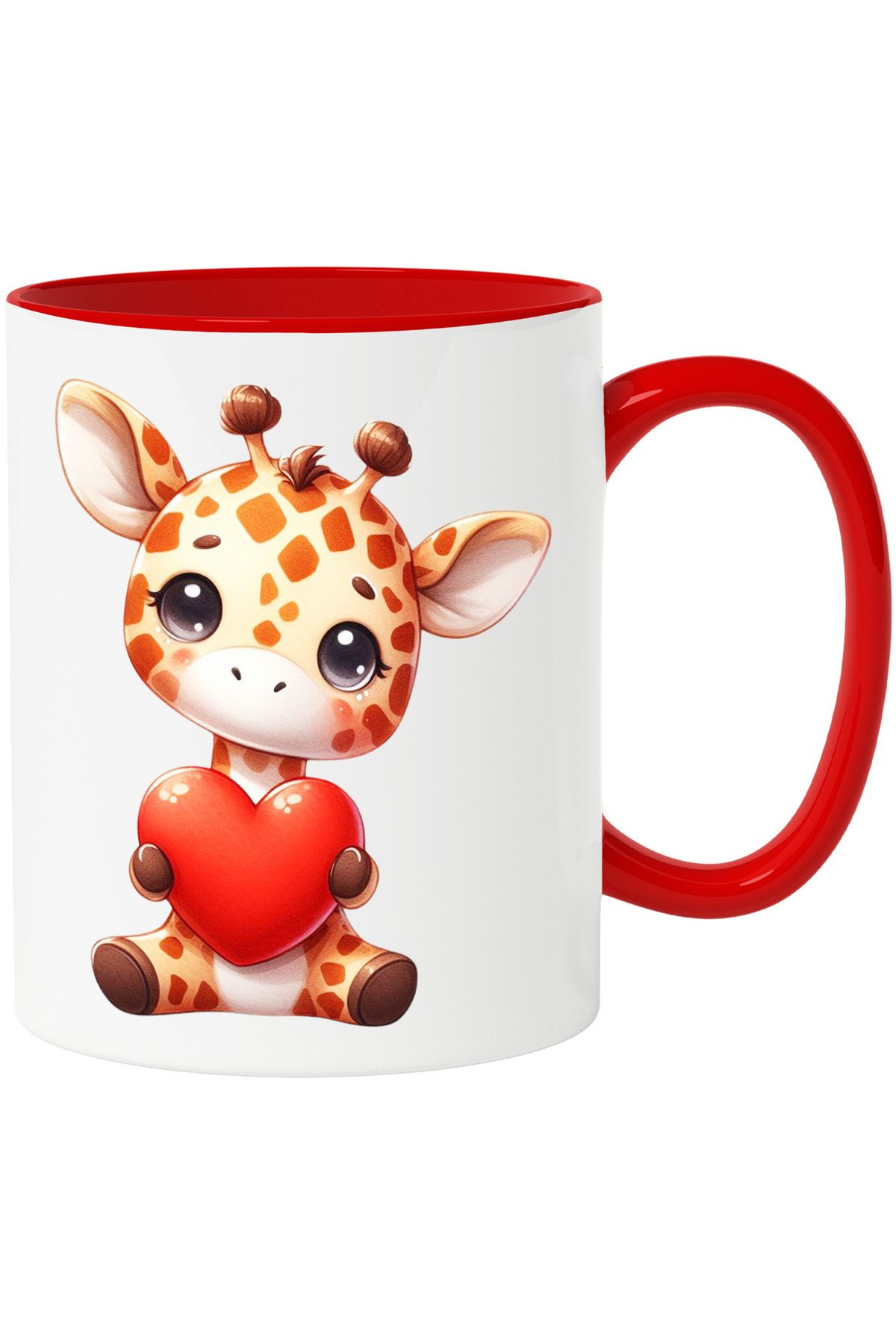 StoryGift Romania Cana Cu Un Pui De Girafa | Ilustratie | Tine O Inimioara In Brate | Apreciere | , Cu Maner Rosu - One Size