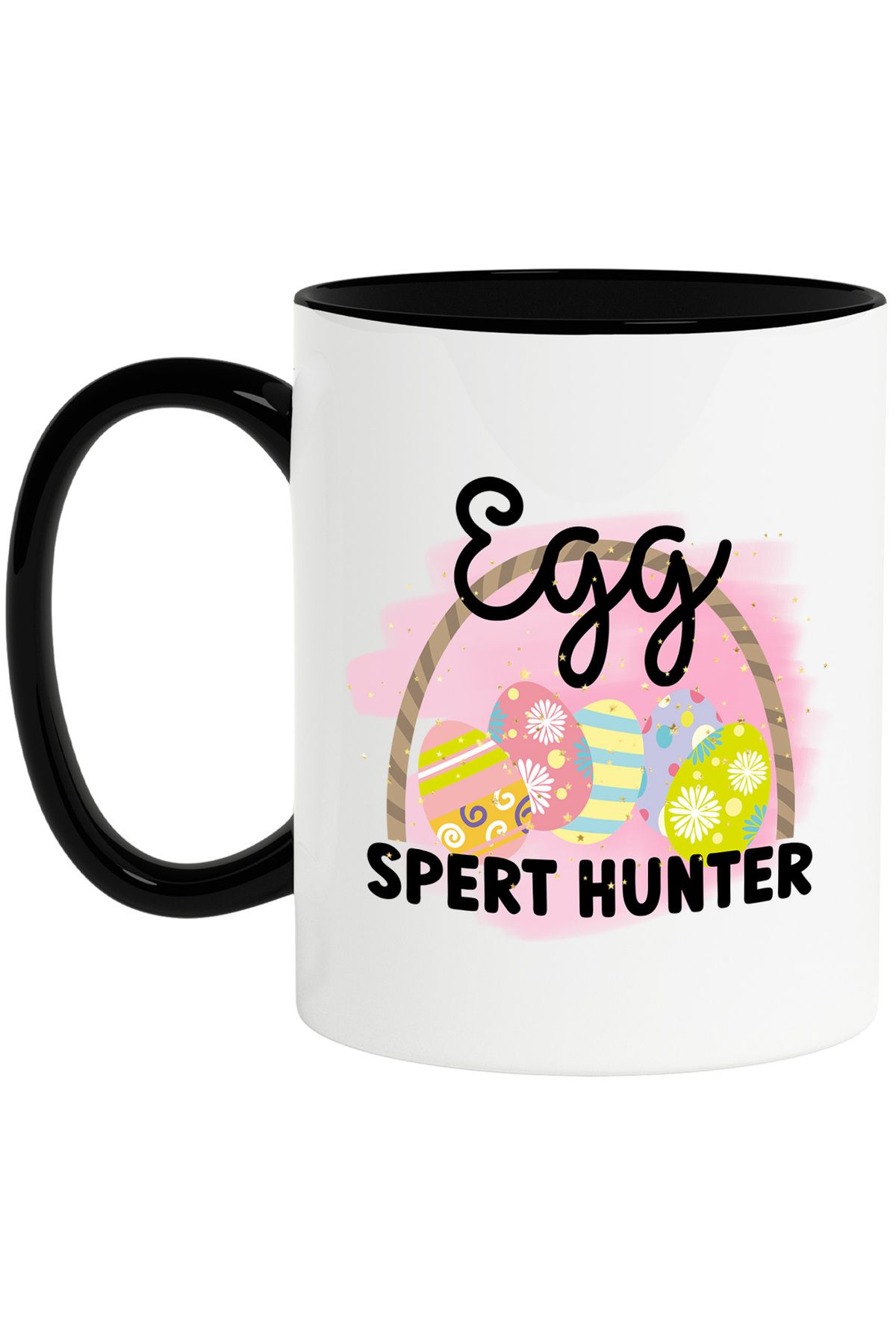 StoryGift Romania Cana Cu Mesajul "egg Spert Hunter", Paste Fericit, Ilustratie, Sarbatori Pascale, Cu Maner Negru - One Size