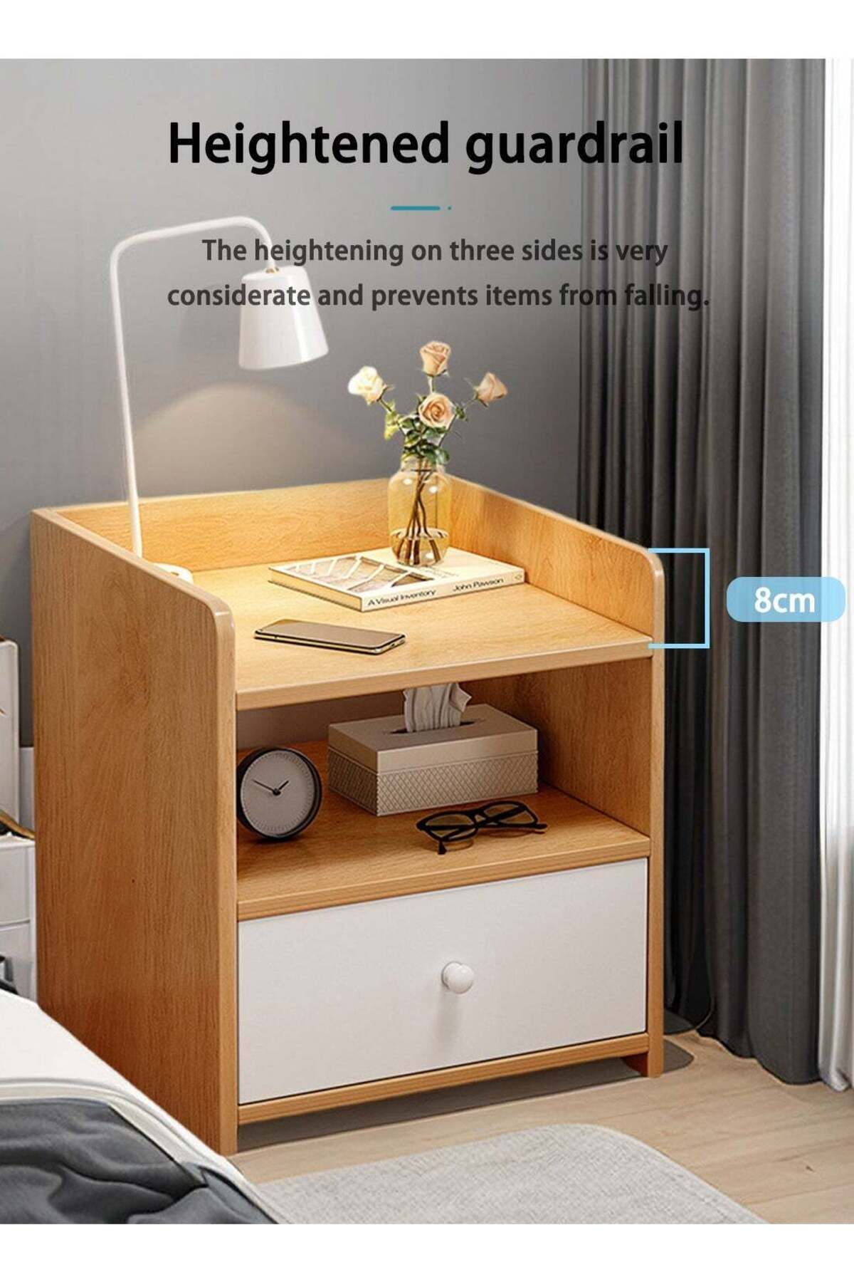 soufa dibaj-Nightstand with Drawer and Open Storage Shelf, Modern Side Table Nordic Style Small Night Stand 4