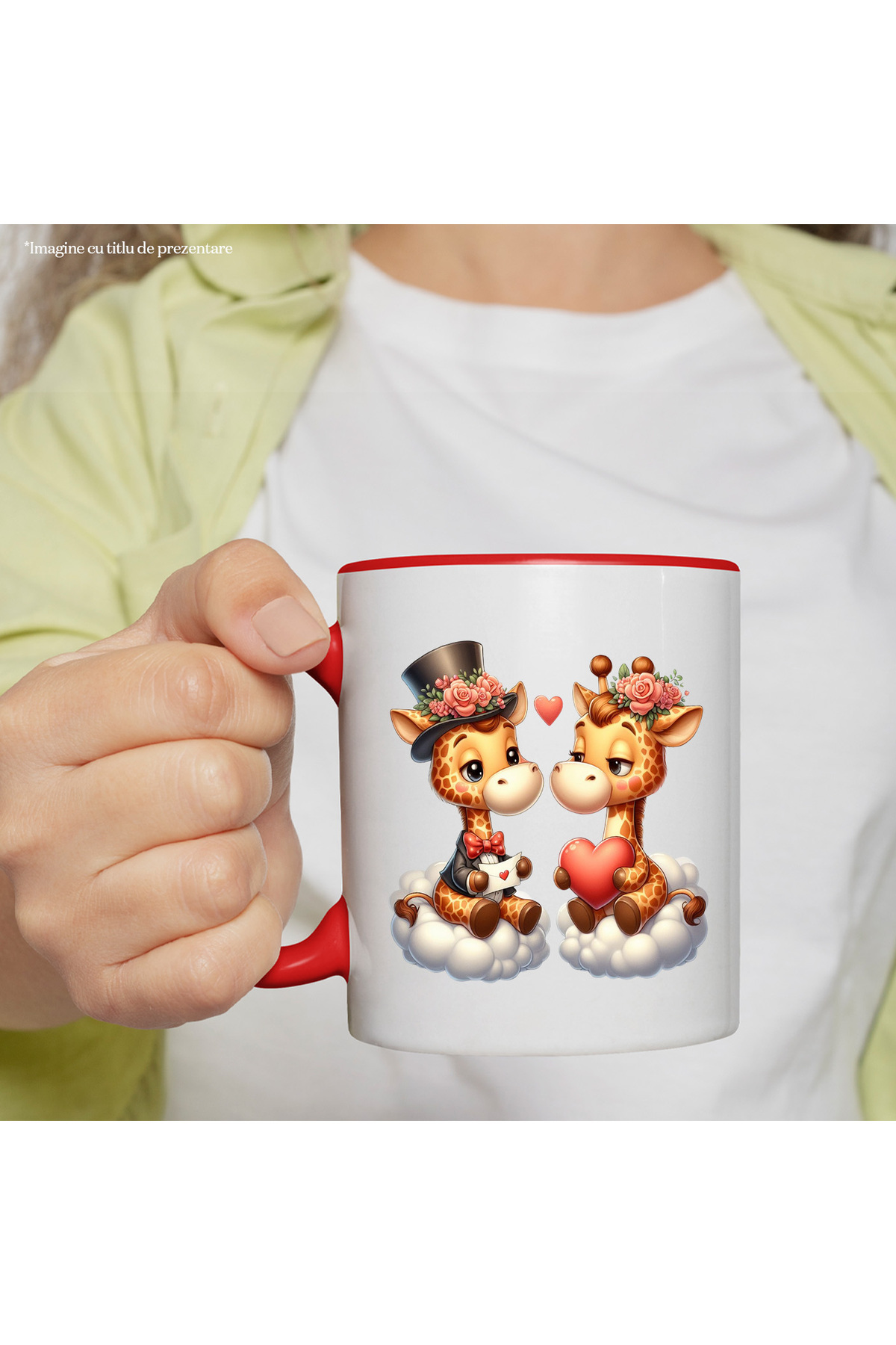 StoryGift Romania-Mug with 2 giraffes sitting on clouds | illustration | letter | envelope | flowers |, With ,STG 2