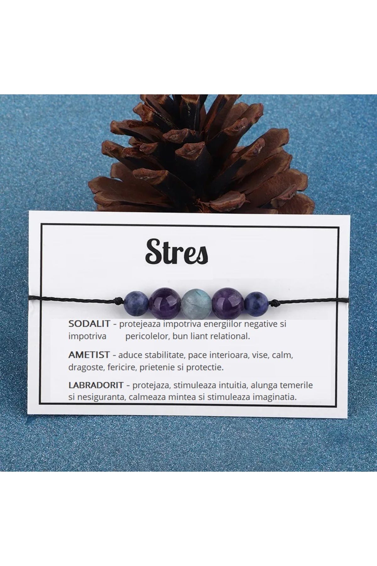 animis beauty Bratara Anti Stres Cristaloterapie, Tip Snur Din Pietre Naturale Semipretioase, Unisex, Reglabila Unisex - 10–30