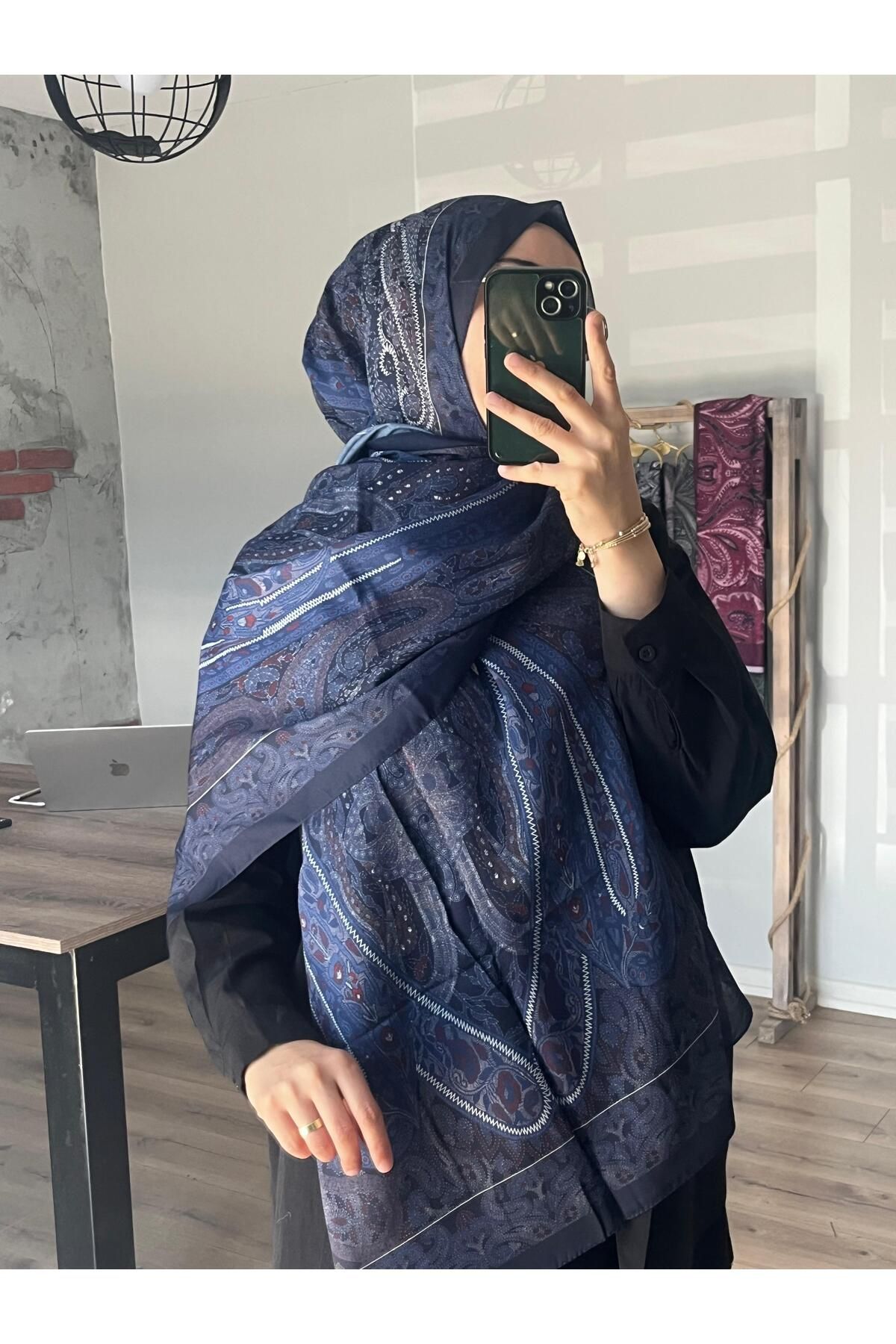 Merwiss Etnik Desen Soft Milano Lacivert Şal