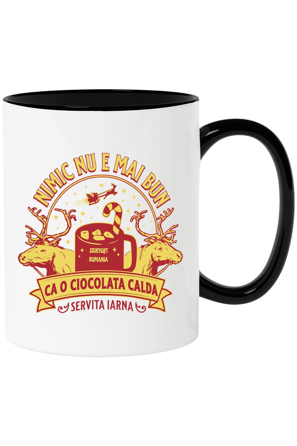 StoryGift Romania Cana Nimic Nu E Mai Bun Ciocolata Calda Craciun, 330ml, Ceramica Cu Maner Negru, Cu Maner Negru - One Size