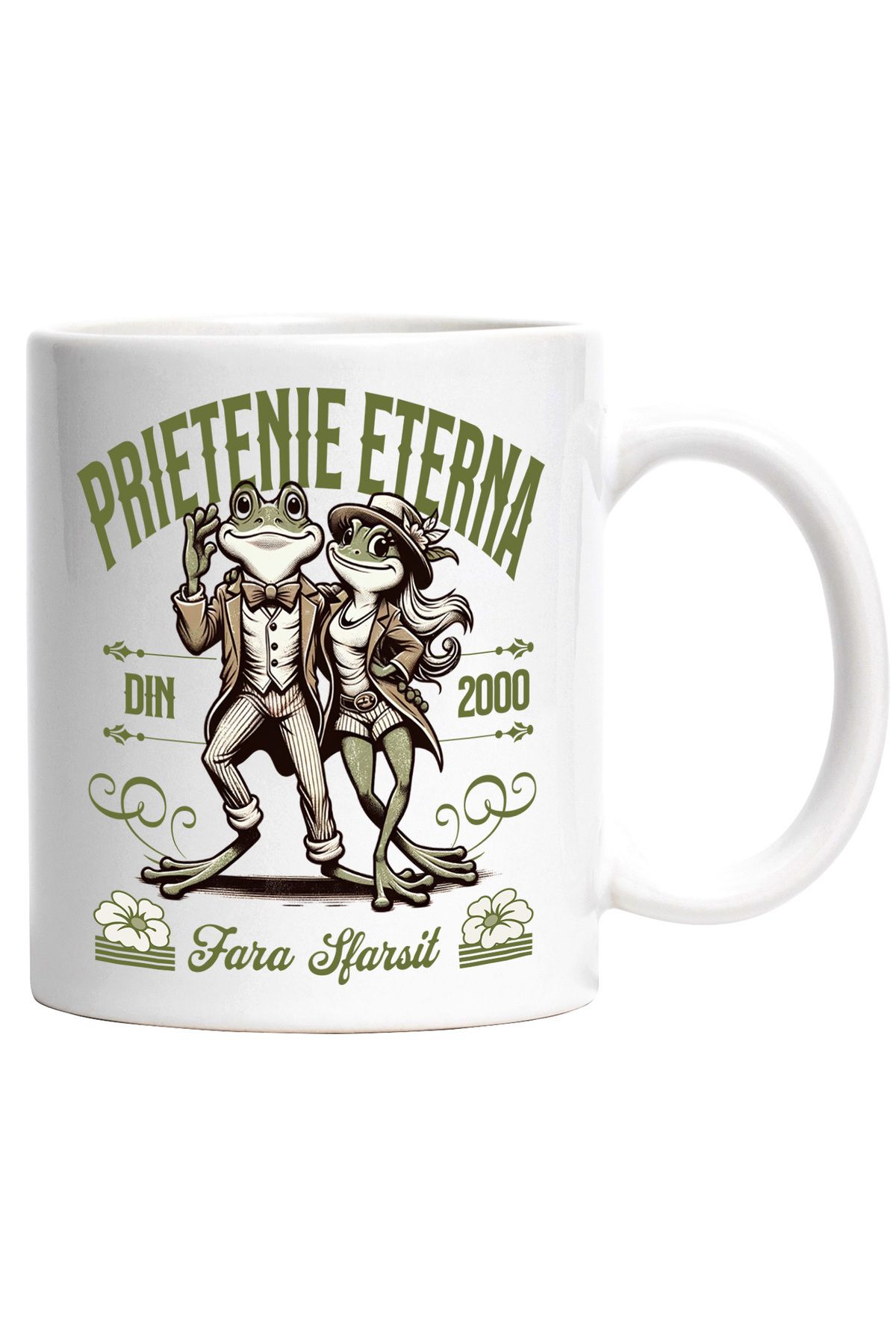 StoryGift Romania Cana Prietenie Eterna Frati Broscute Familie, 330ml, Ceramic Cu Maner Alb, Cu Maner Alb - One Size