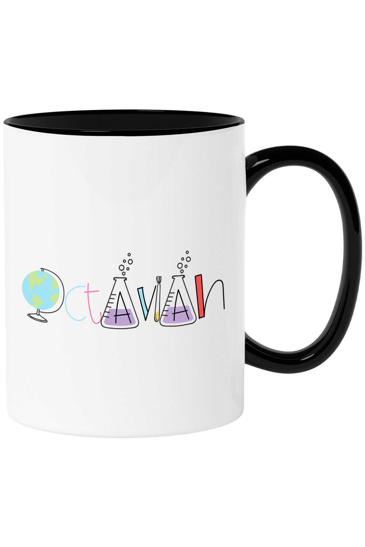 StoryGift Romania Cana Cu Numele Octavian, Si Mesaj Amuzant, Curios, Sociabil, Galagio, 330ml, Cer, Cu Maner Negru - One Size