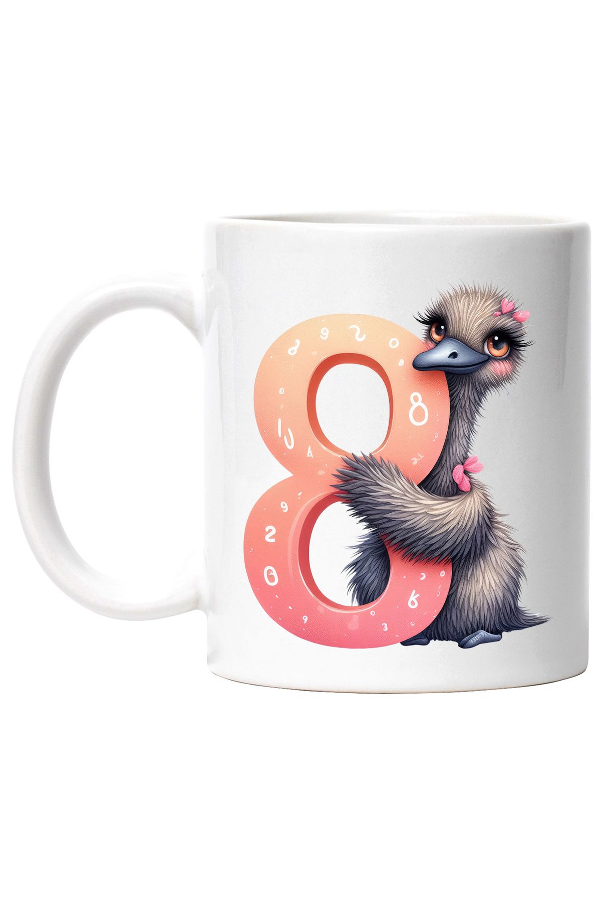 StoryGift Romania Cana Cu Cifra 8, Ilustratie, Pentru Copii, Strut, Scoala, Elev, Invata Cu Maner , Cu Maner Alb - One Size