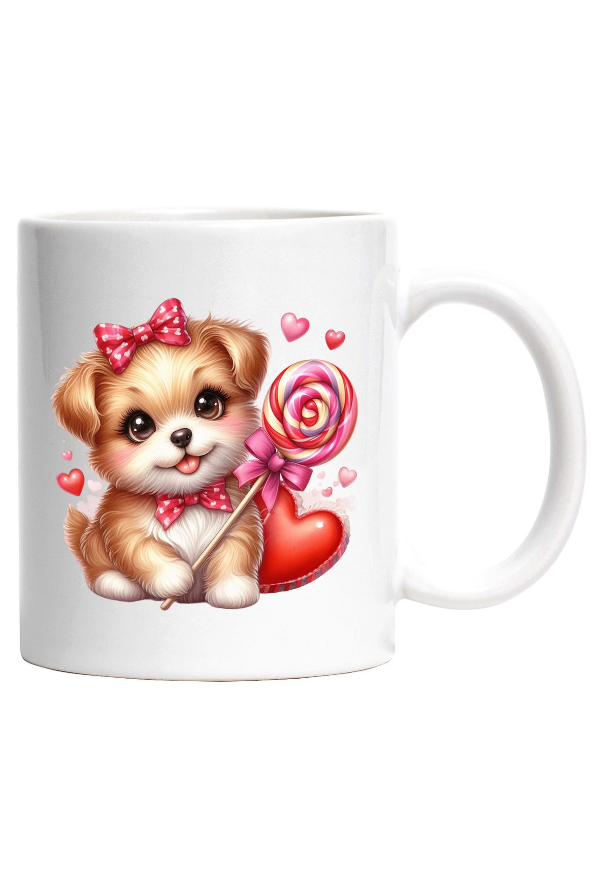 StoryGift Romania Cana Cu Un Catelus Vesel | Ilustratie | Acadea | Inimi | Apreciere | Pentru Iubi, Cu Maner Alb - One Size