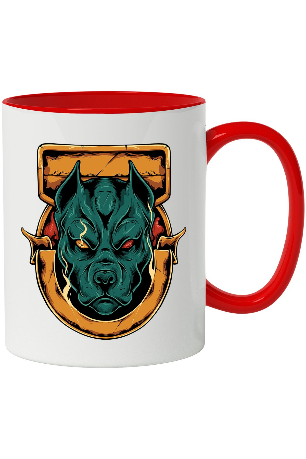 StoryGift Romania Cana Cu Emblema, Caine, Flacari, Demonic, Multicolor 330 Ml, Ceramica Cu Maner R, Cu Maner Rosu - One Size