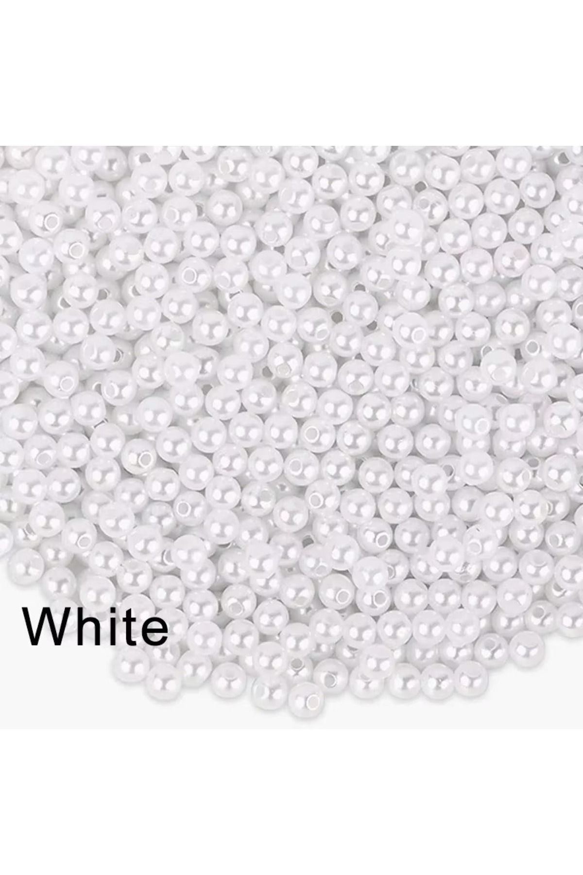HOBİ 4 mm Beyaz Renk Lüks Kaplama Plastik inci Boncuk , Takı Yapım Boncuğu 250 adet İnci Boncuk