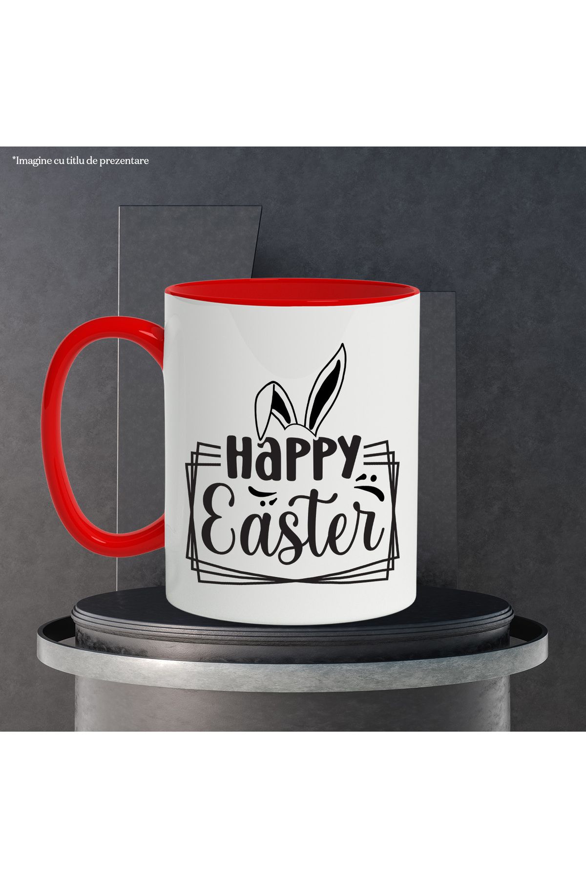 StoryGift Romania-Mug with rabbit ears and the text "Happy Easter!" - greeting with Red Handle, With R Handle 3