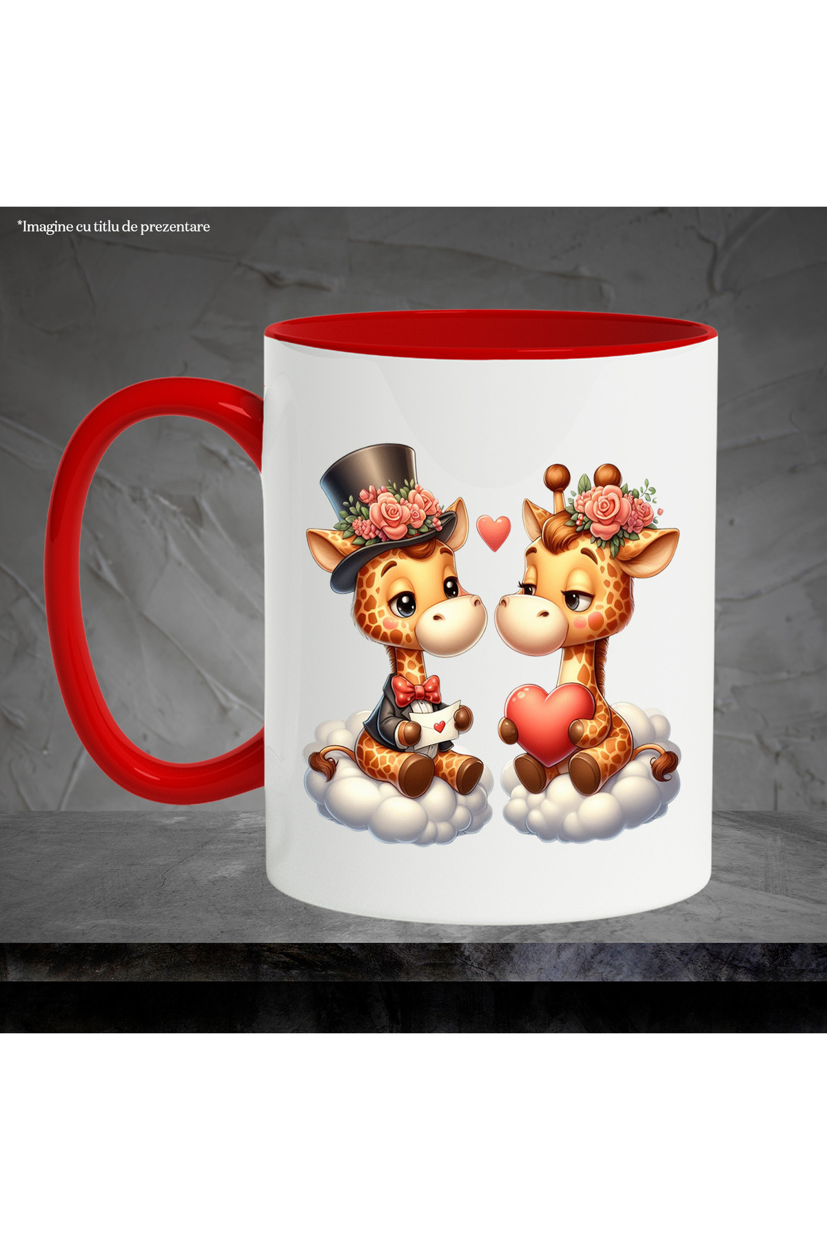 StoryGift Romania-Mug with 2 giraffes sitting on clouds | illustration | letter | envelope | flowers |, With ,STG 3