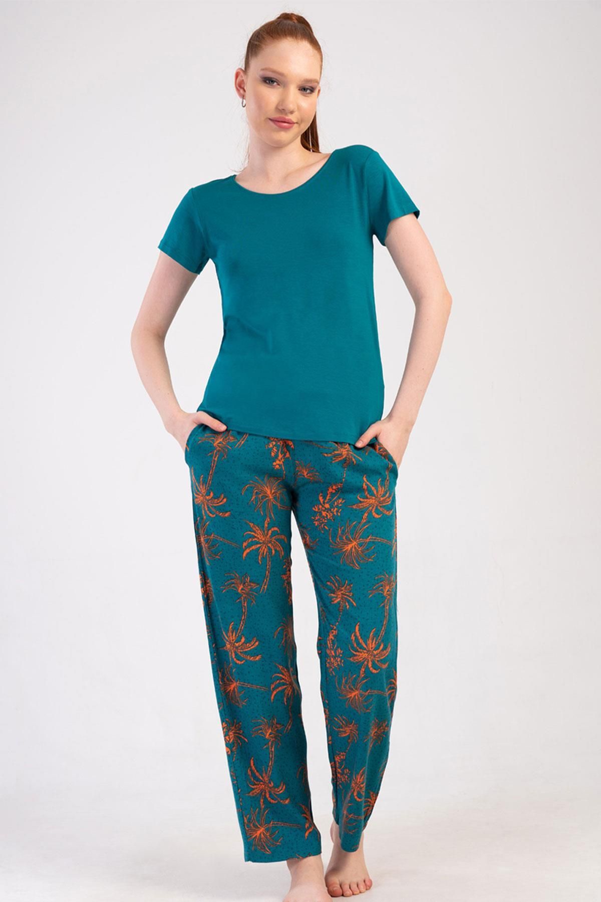 VİENETTA Kadın Kısa Kol Petrol Pijama Takımı C8T4N0O014