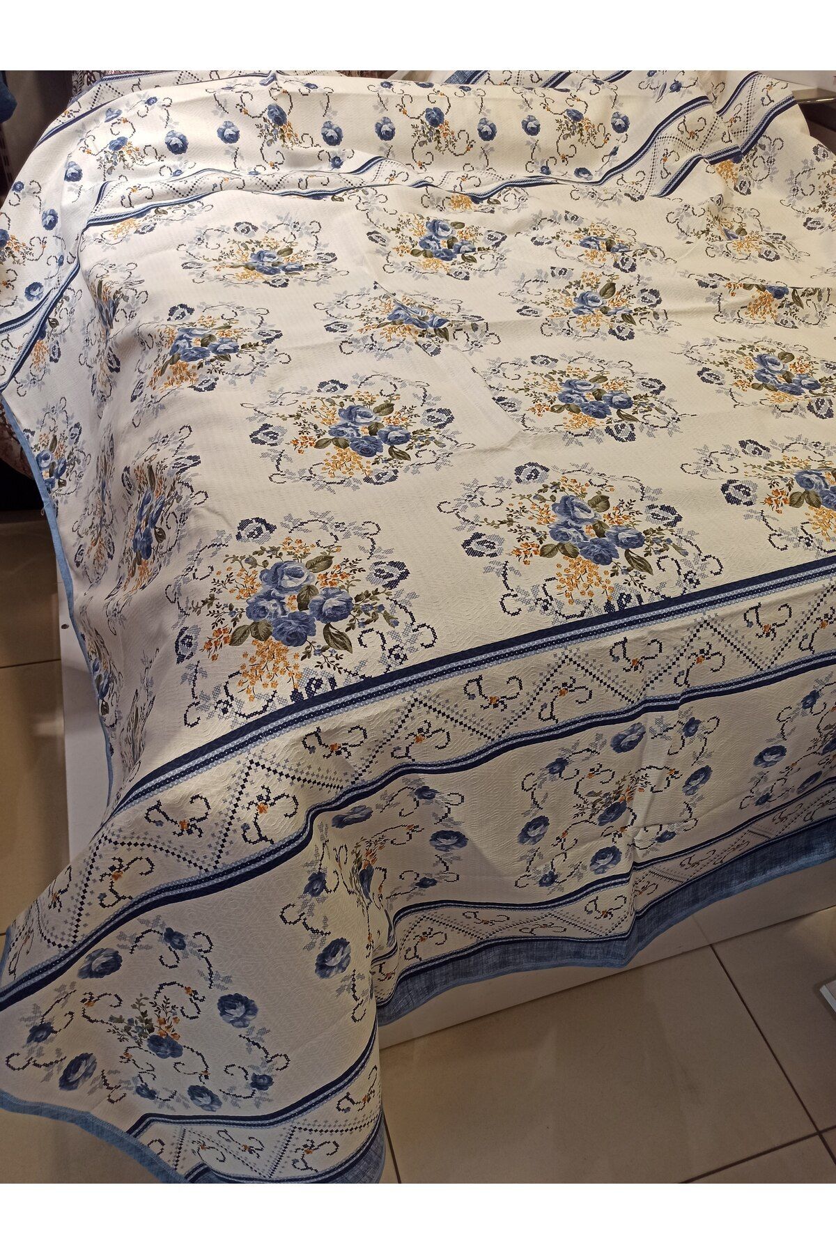 ŞENER HOME-Bouquet Pattern Printed 200x240 CmDouble (BATTAL) Single Pike - Blue 3