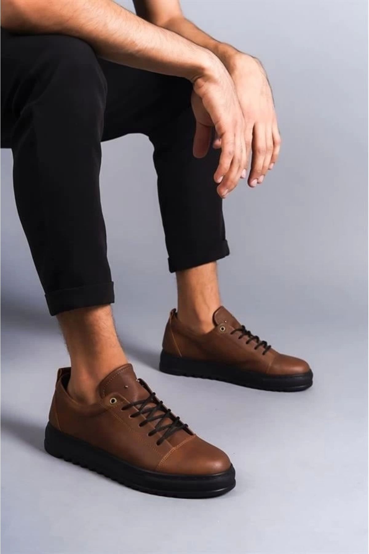 Store SLW152 Cool Bağcıklı Cilt Erkek Günlük Spor Klasik Ayakkabı CST - Taba