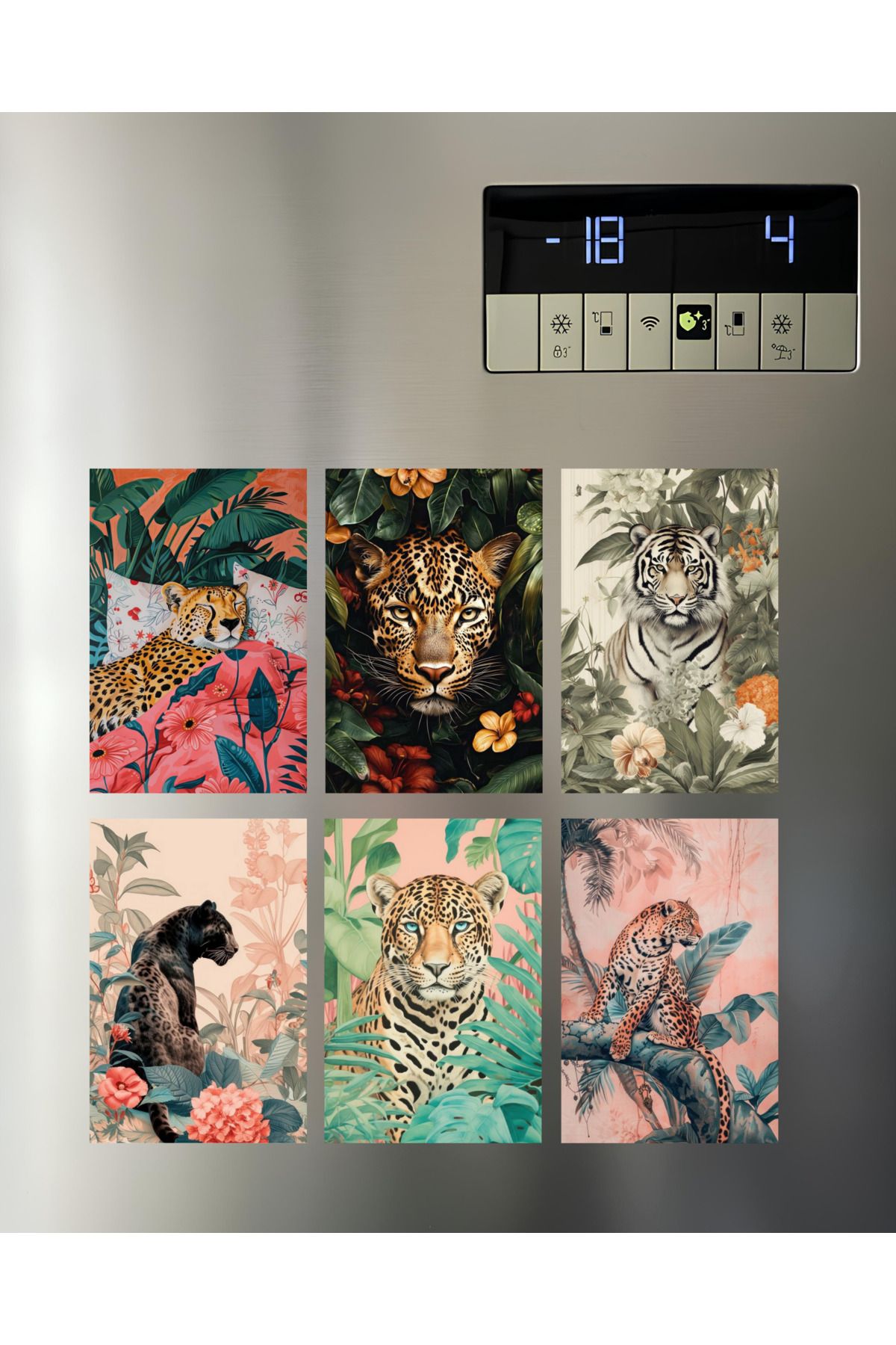 Renkia Studio Vahşi Doğa Temalı Leopar ve Kaplan Magnet Seti - 6’lı Dekoratif Buzdolabı Süsü