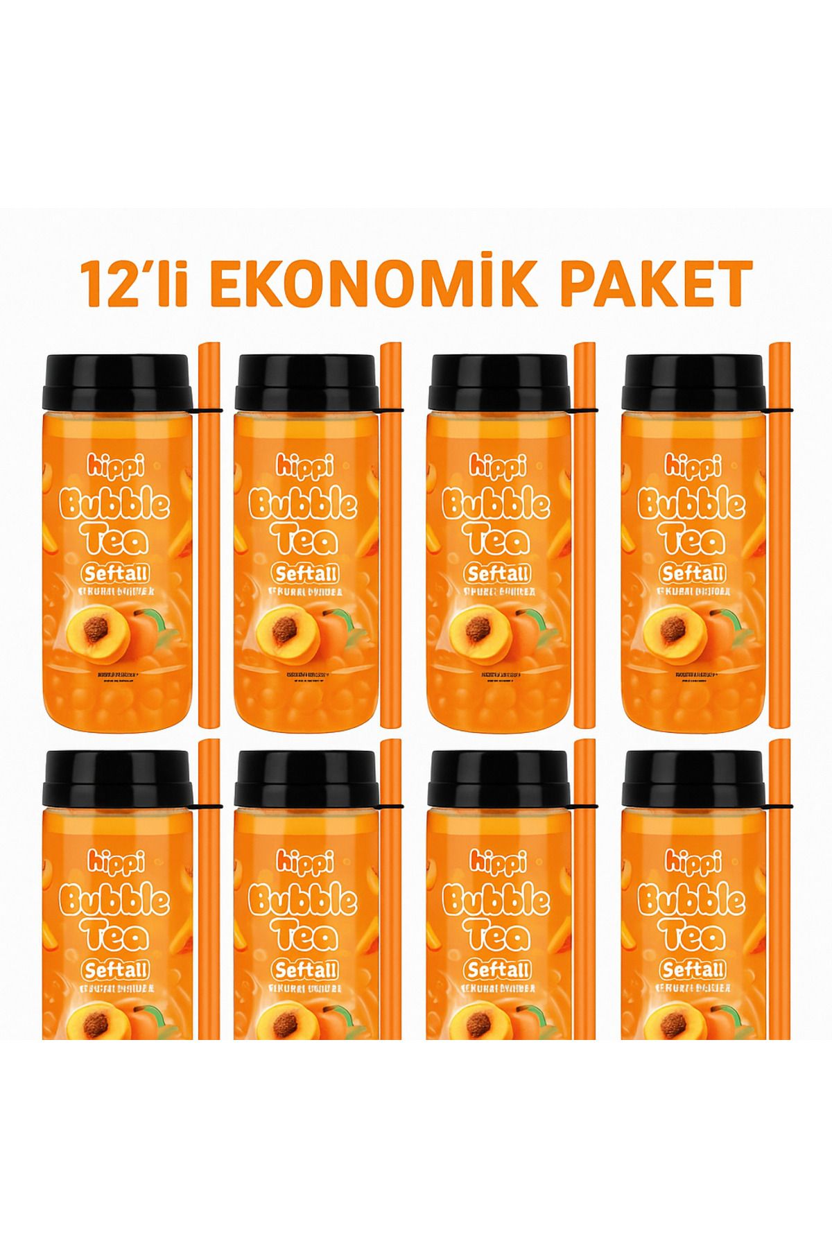 Hippi Bubble Tea Şeftali Aromali İçecek 12li Paket