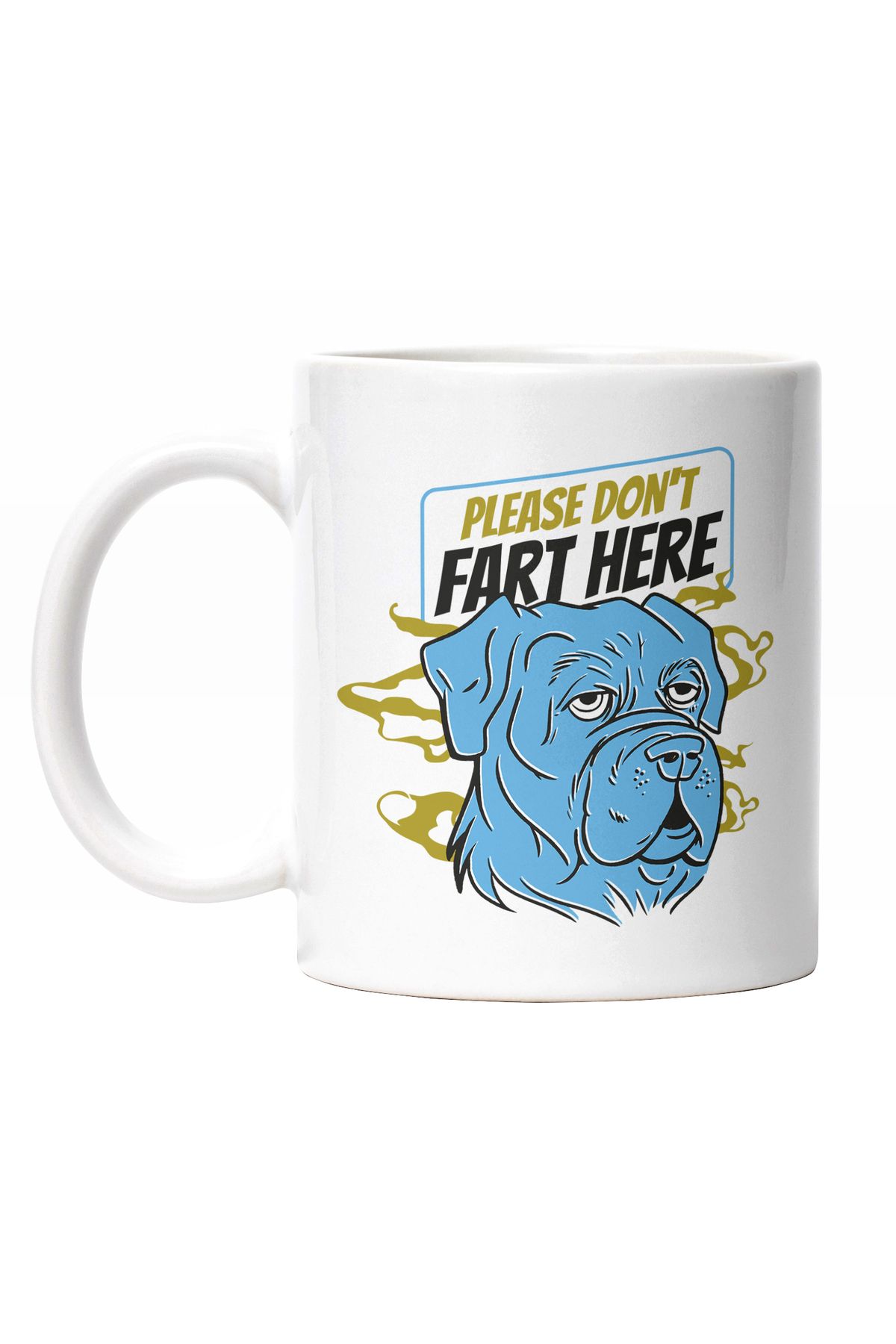 StoryGift Romania Cana Cu Mesaj Haios In Engleza Please Don't Fart Here, Caine Albastru Ametit De, Cu Maner Alb - One Size