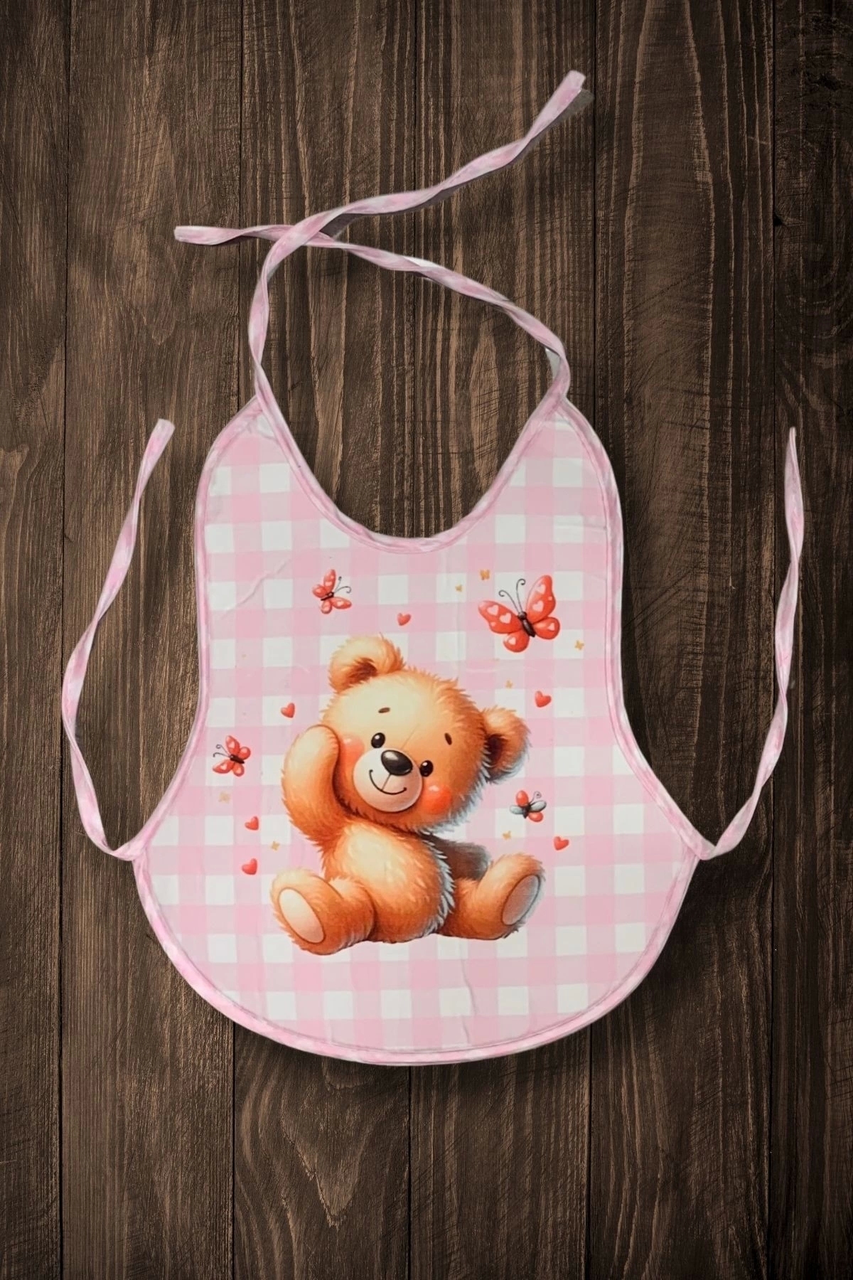 Bebechi 3'Lü Set Pembe Ekose Baskılı Ekonomik Sıvı Geçirmez Armut Önlük Mama ve Aktivite Önlüğü (0-18 Ay) fotoğrafı 3 (önizleme)