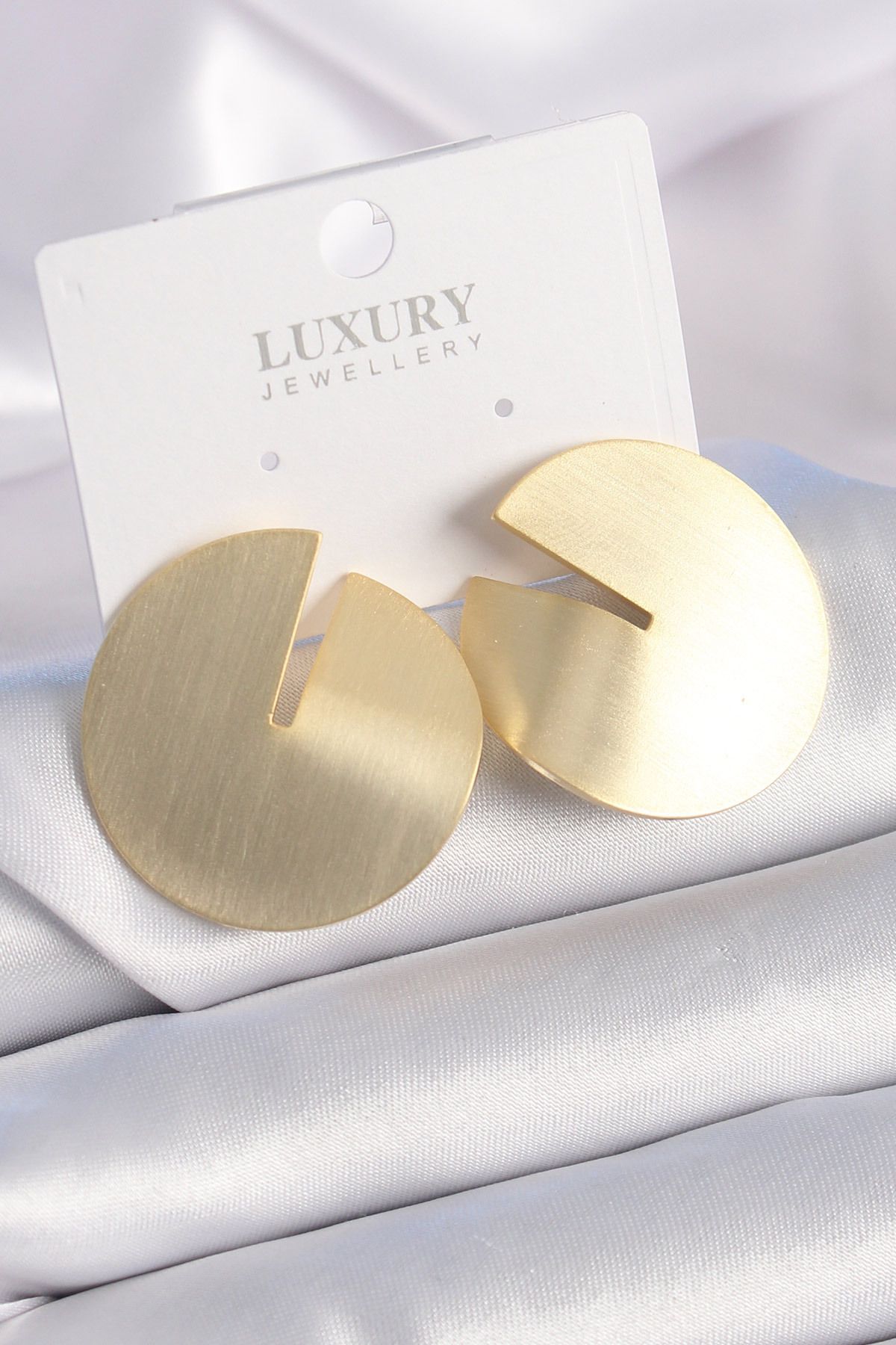 melfxxl eticaret Pirinç Gold Renk Daire Plaka Model Kadın Küpe - Lisinya