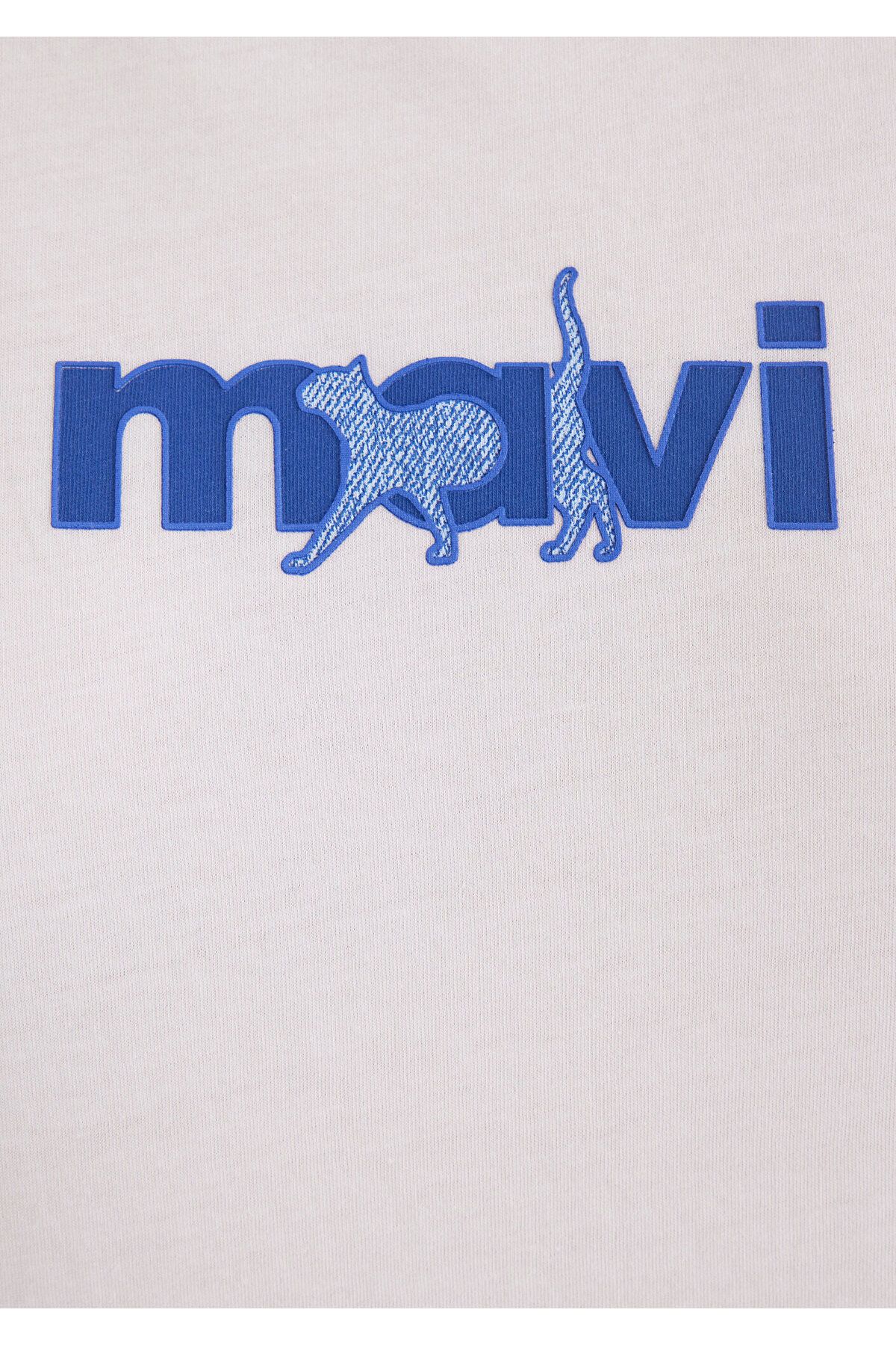 Mavi-Weißes T-Shirt mit Katzenmuster, normale Passform/normale Passform 1613287 -620 7