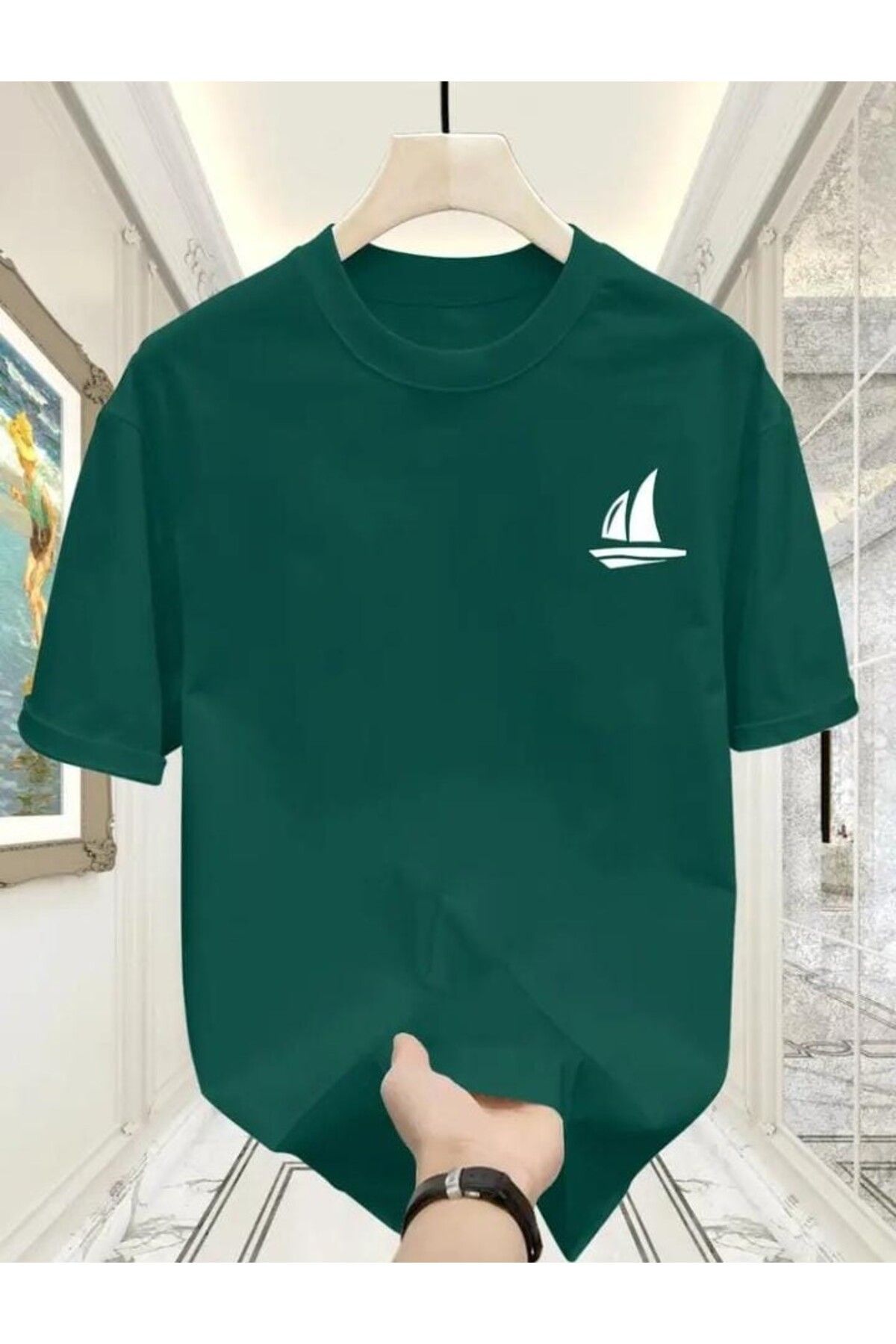TekTarzz Unisex Yelkenli Baskılı Tasarım Tshirt