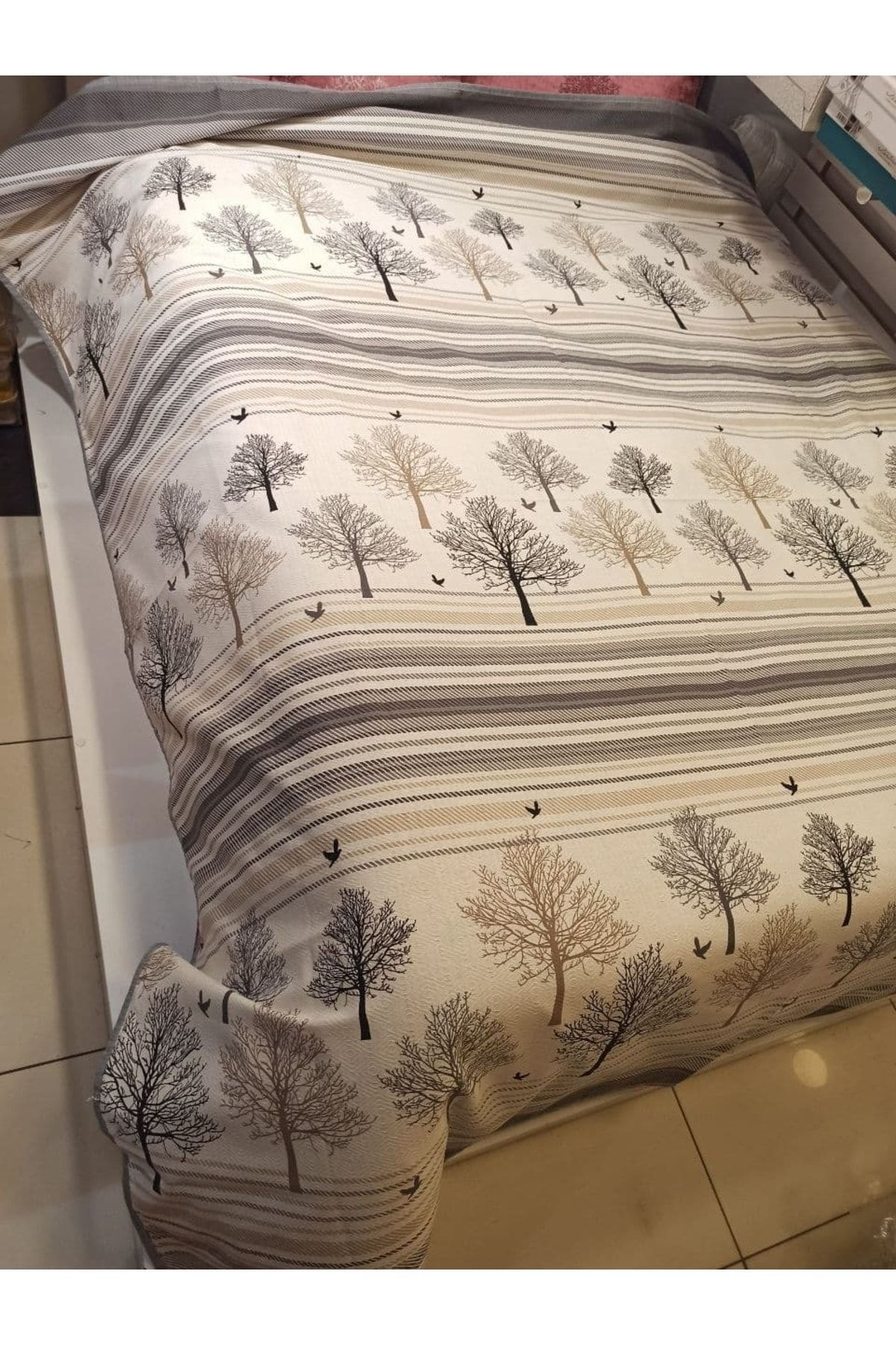 ŞENER HOME-Life Tree Pattern Printed 200x240 CmDouble (BATTAL) Single Pike - Gray 3
