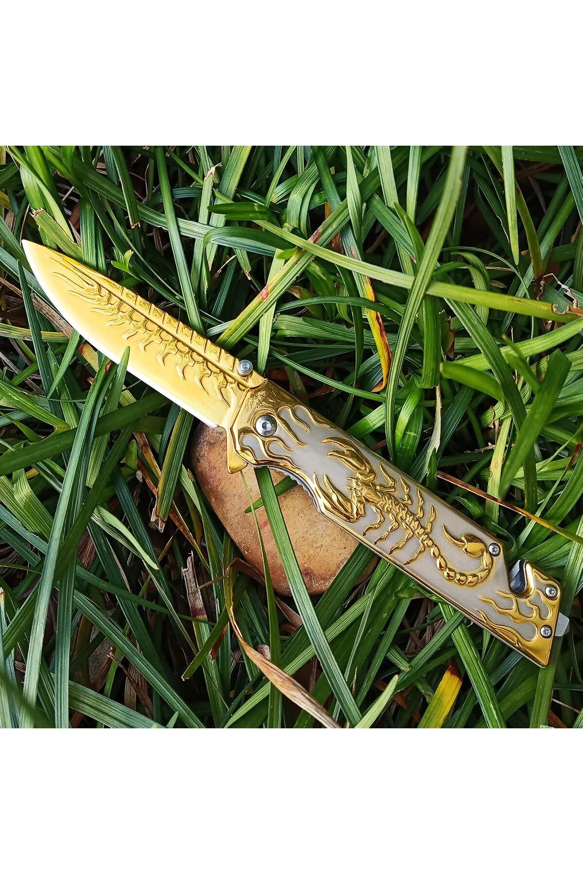 Cakistore Sibirya Company S2076 Gold Akrep İşlemeli Kurtarma Kamp Çakısı