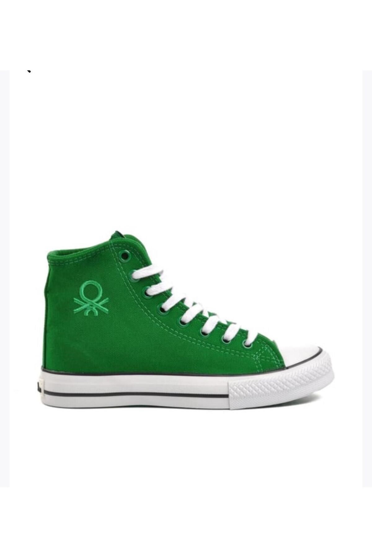 Benetton Günlük Bilek Boy Canvas Bağcıklı Sneaker Kadın Spor Ayakkabı Yeşil Beyaz