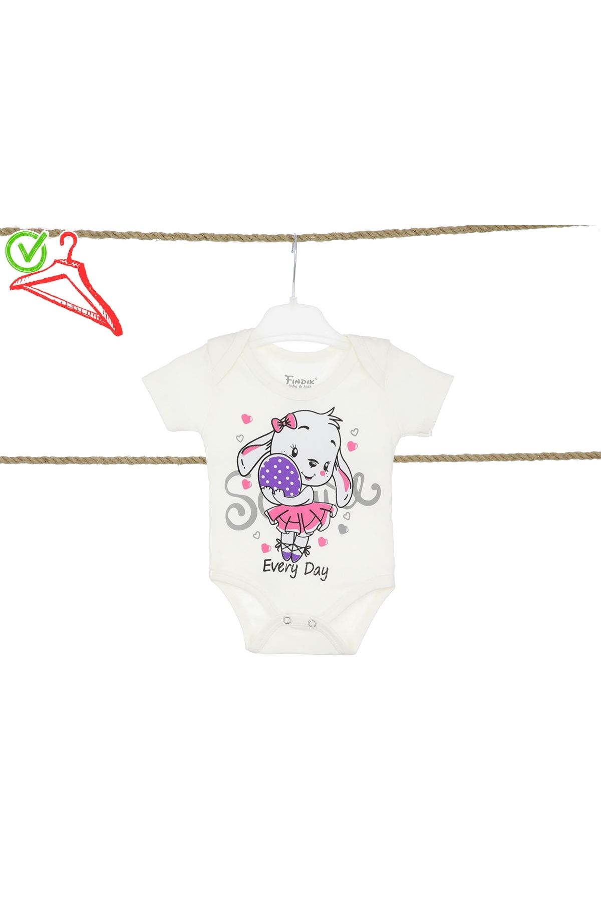 Fındık Baby&Kids Kız Bebek Kısa Kol Zıbın Body Çıtçıtlı Baskılı