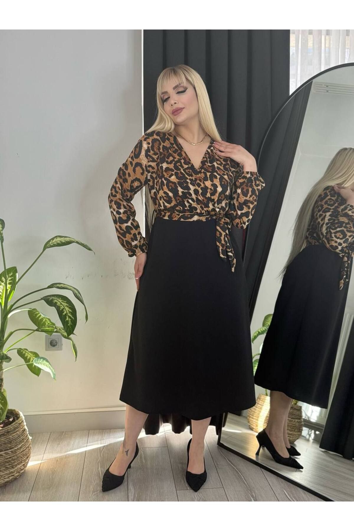 SİSİ BÜYÜK BEDEN LEOPAR ELBİSE