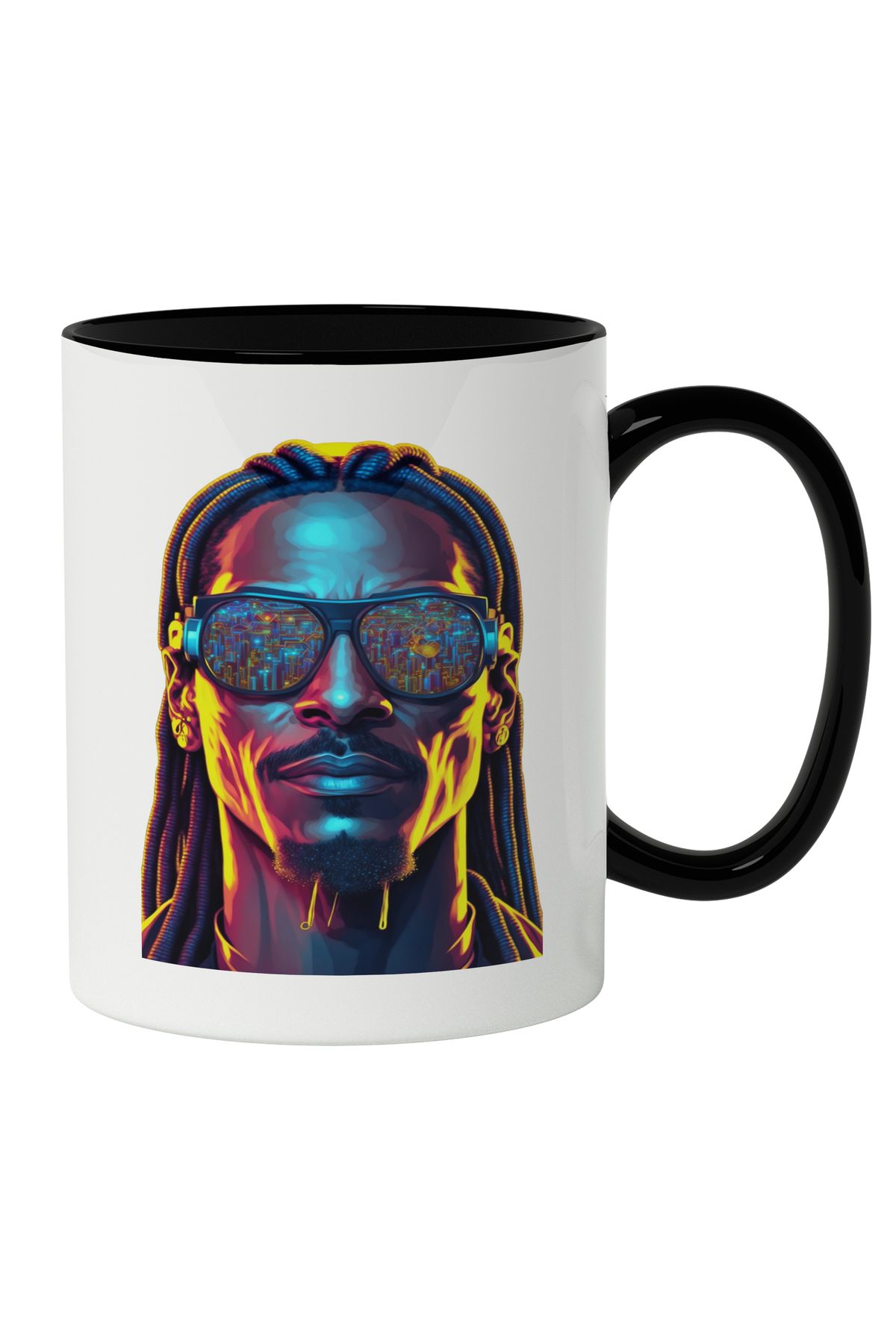 StoryGift Romania Cana Cu Barbat Stil Snoop Dog Cu Ochelari, Om Dreduri Lungi, Stil Hippie, Iubito, Cu Maner Negru - One Size