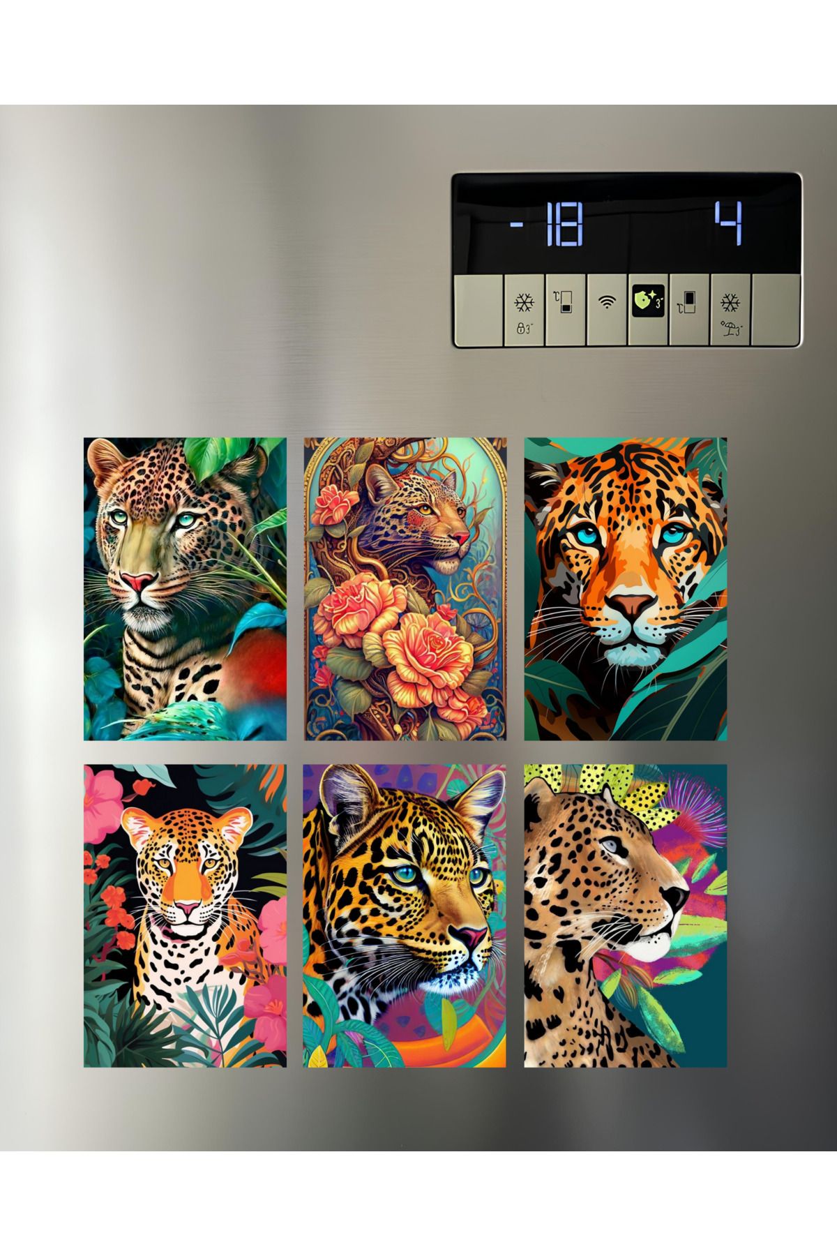 Renkia Studio Renkli Sanatsal Leopar Magnet Seti – 6’lı Modern Vahşi Doğa Temalı Buzdolabı Süsü