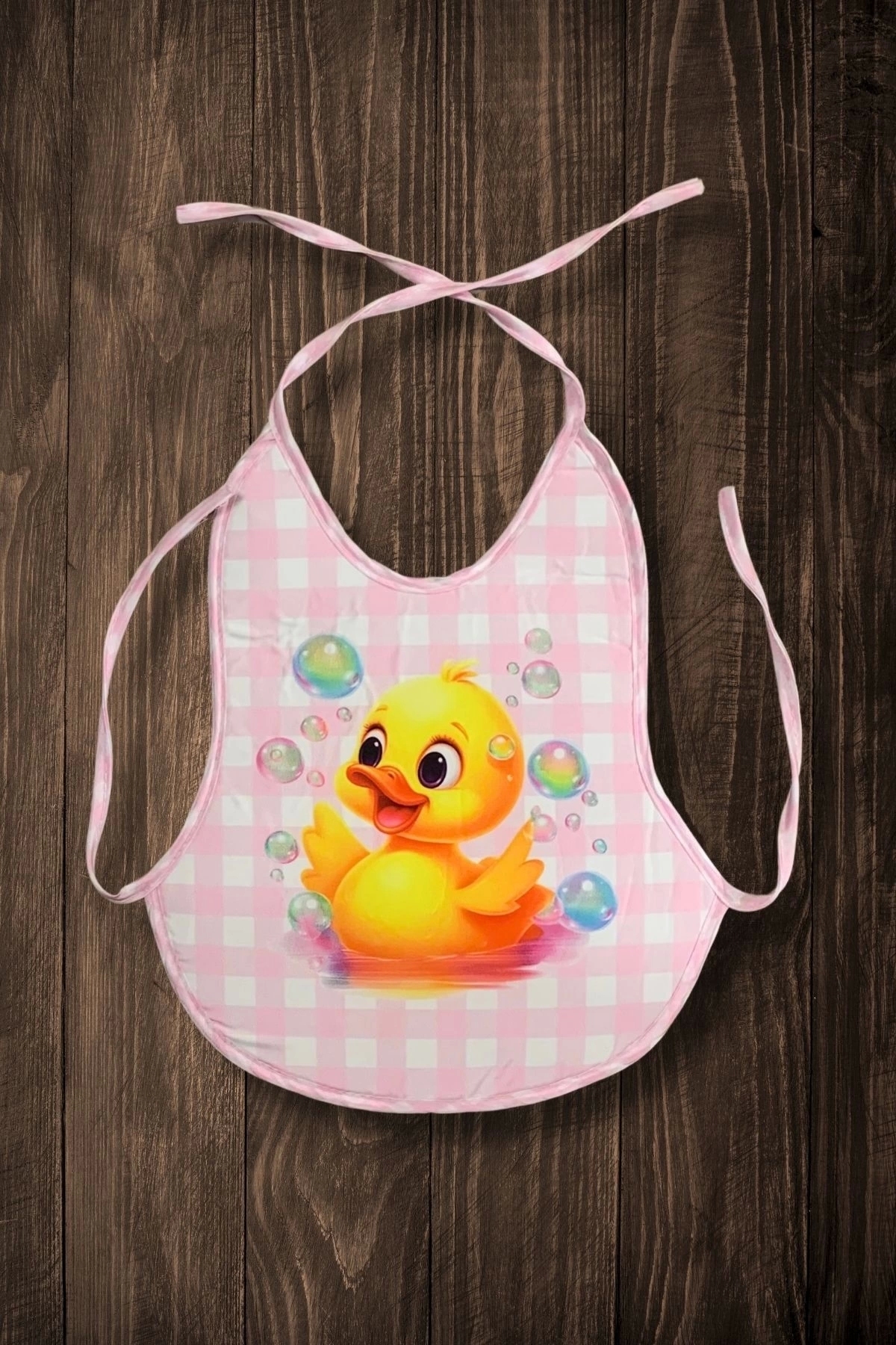 Bebechi 3'Lü Set Pembe Ekose Baskılı Ekonomik Sıvı Geçirmez Armut Önlük Mama ve Aktivite Önlüğü (0-18 Ay) fotoğrafı 2 (önizleme)