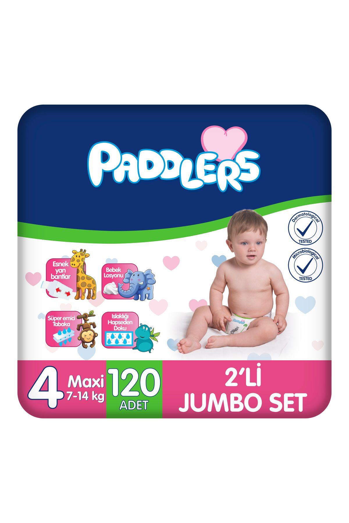 Paddlers Bebek Bezi 4 Numara Maxi 120 Adet (7-14 Kg) 2'li Jumbo Set