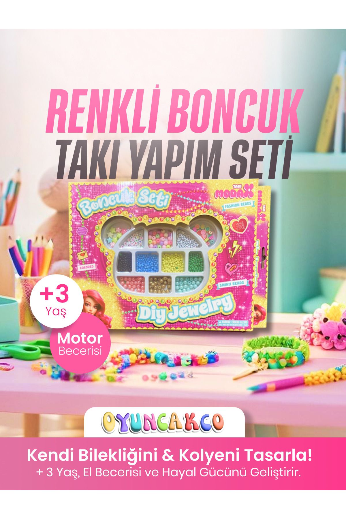 oyuncak.co Panda Kutulu Renkli Boncuk Takı Yapım Seti | 3+ Yaş DIY Takı Oyunu