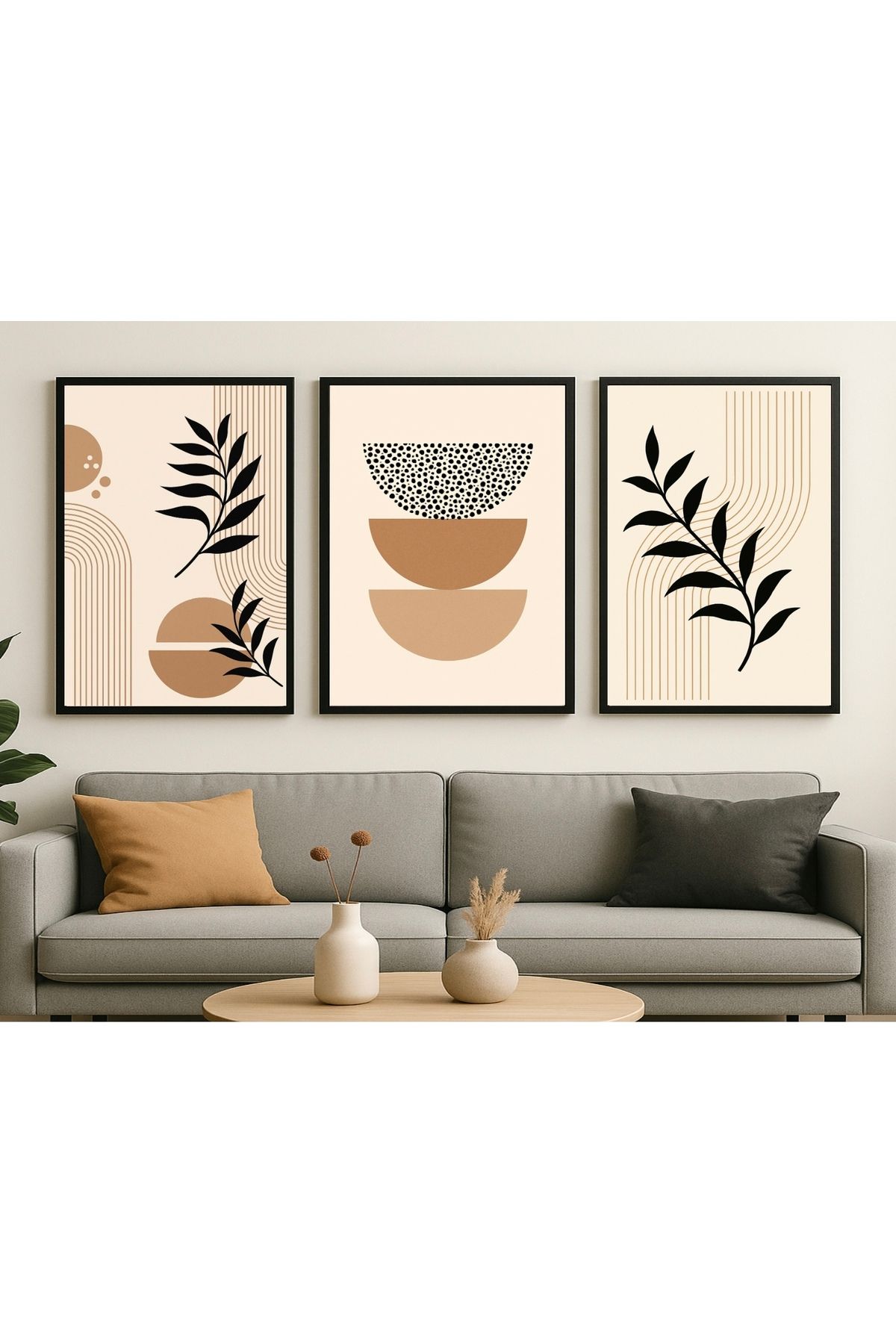 For Art Atölye GeoBotanica Özel Tasarım 3’lü Dijital Baskı Ahşap Çerçeveli Tablo Seti