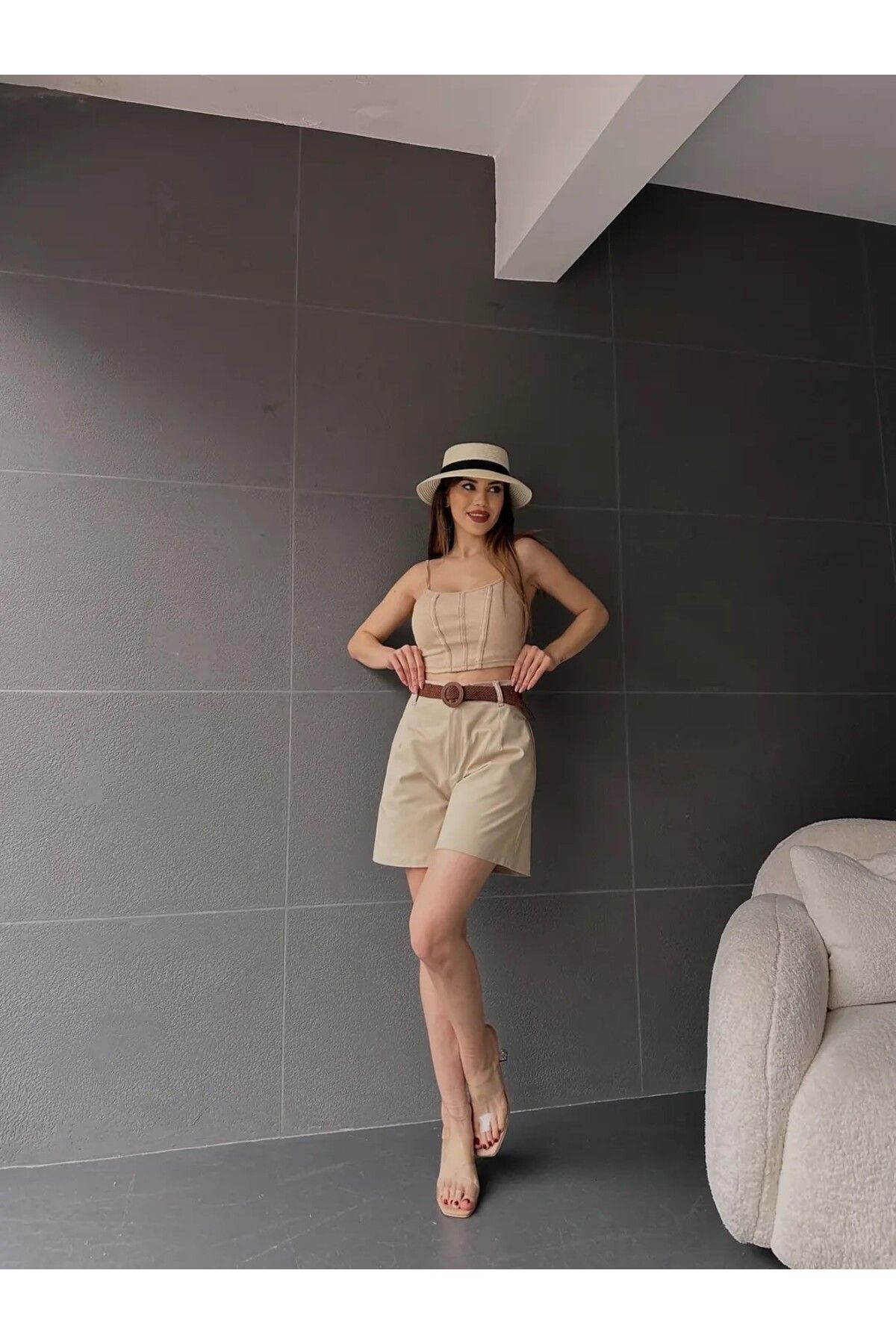 H&E LUXURY DESIGN Kadın Kemerli Şort
