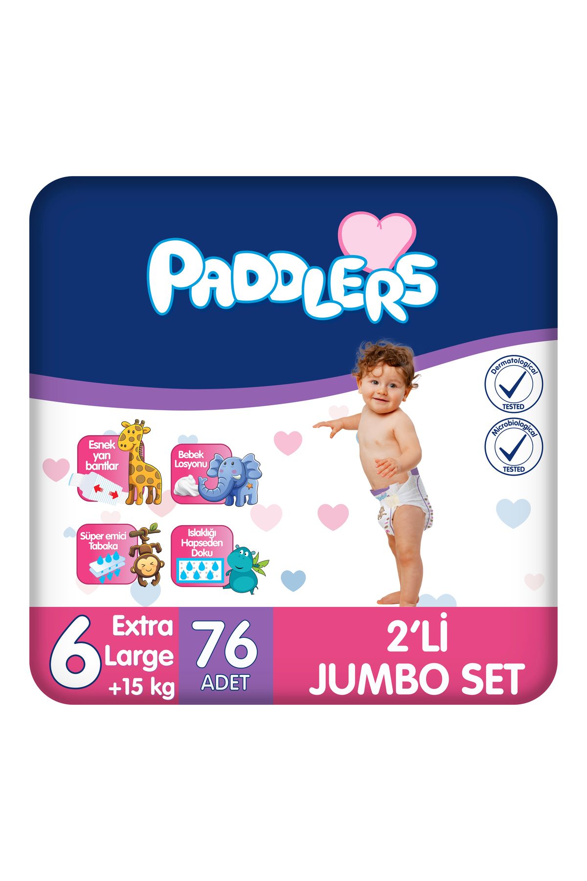 Paddlers Bebek Bezi 6 Numara X-Large 76 Adet (15+Kg) 2'li Jumbo Set