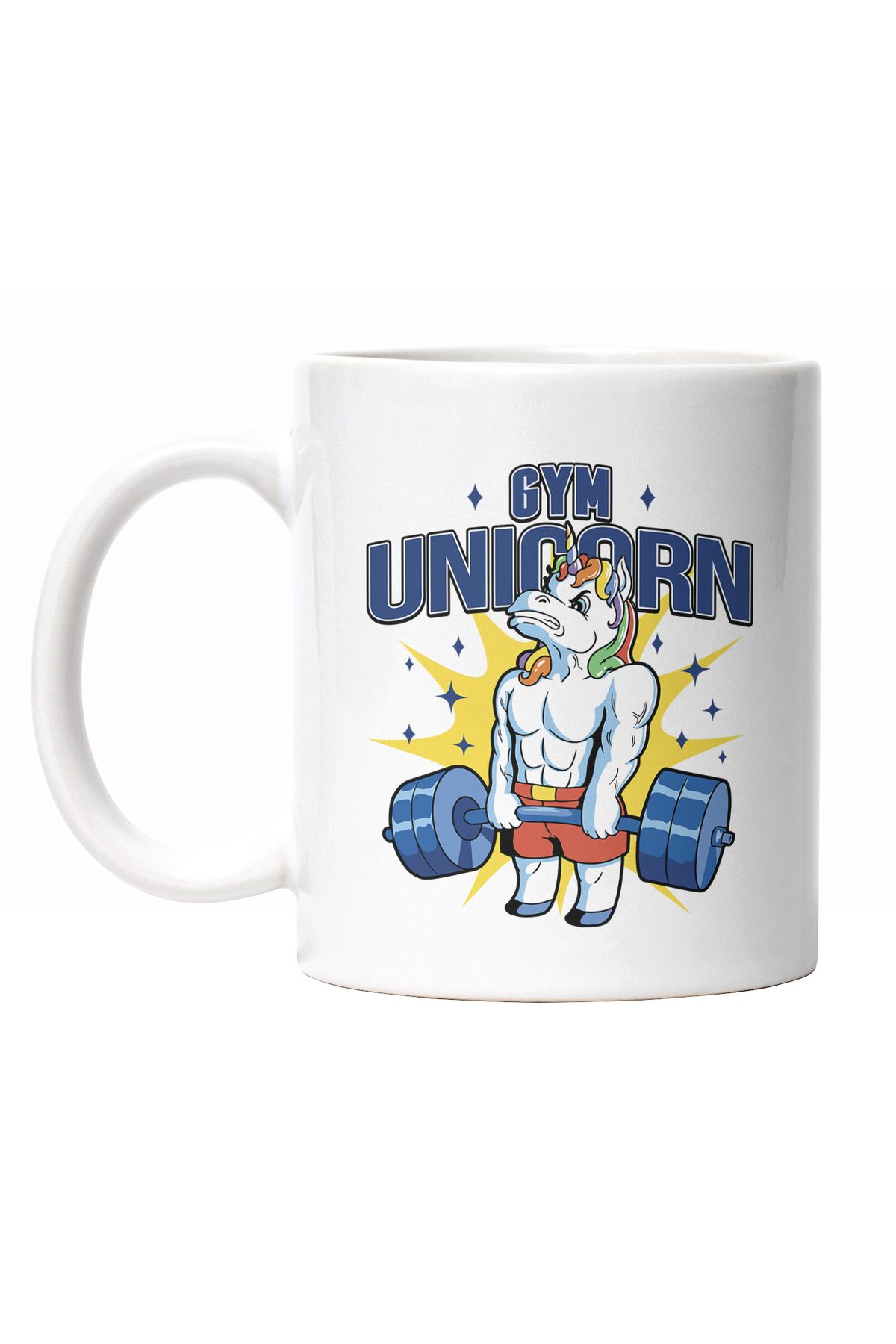 StoryGift Romania Cana Cu Mesaj Haios Unicorn Ridicand Bara De Greutati, Text Gym Unicorn, Sport,, Cu Maner Alb - One Size