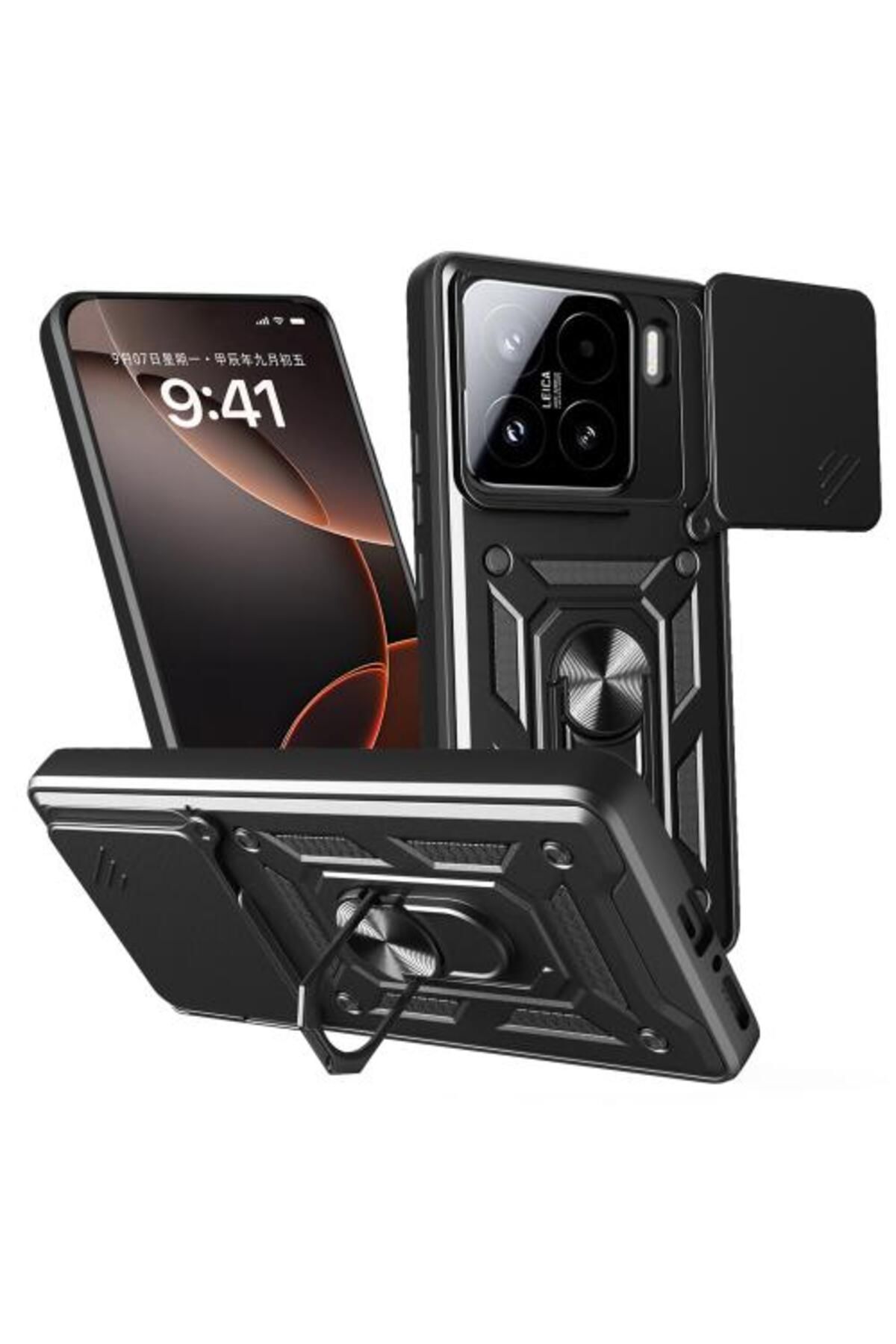 Teleplus Xiaomi Mi 15 Kılıf Pars Yüzüklü Kamera Sürgülü Tank Kapak