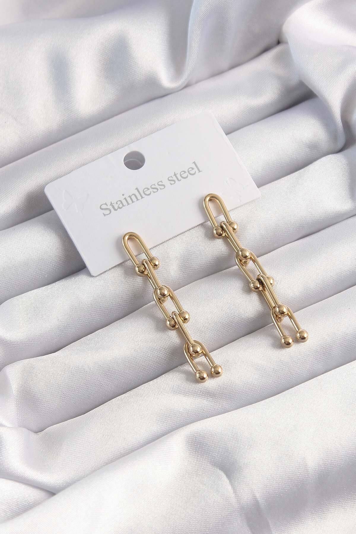 melfxxl eticaret 316L Çelik Altın Renk Sallantılı Model Küpe - Lisinya