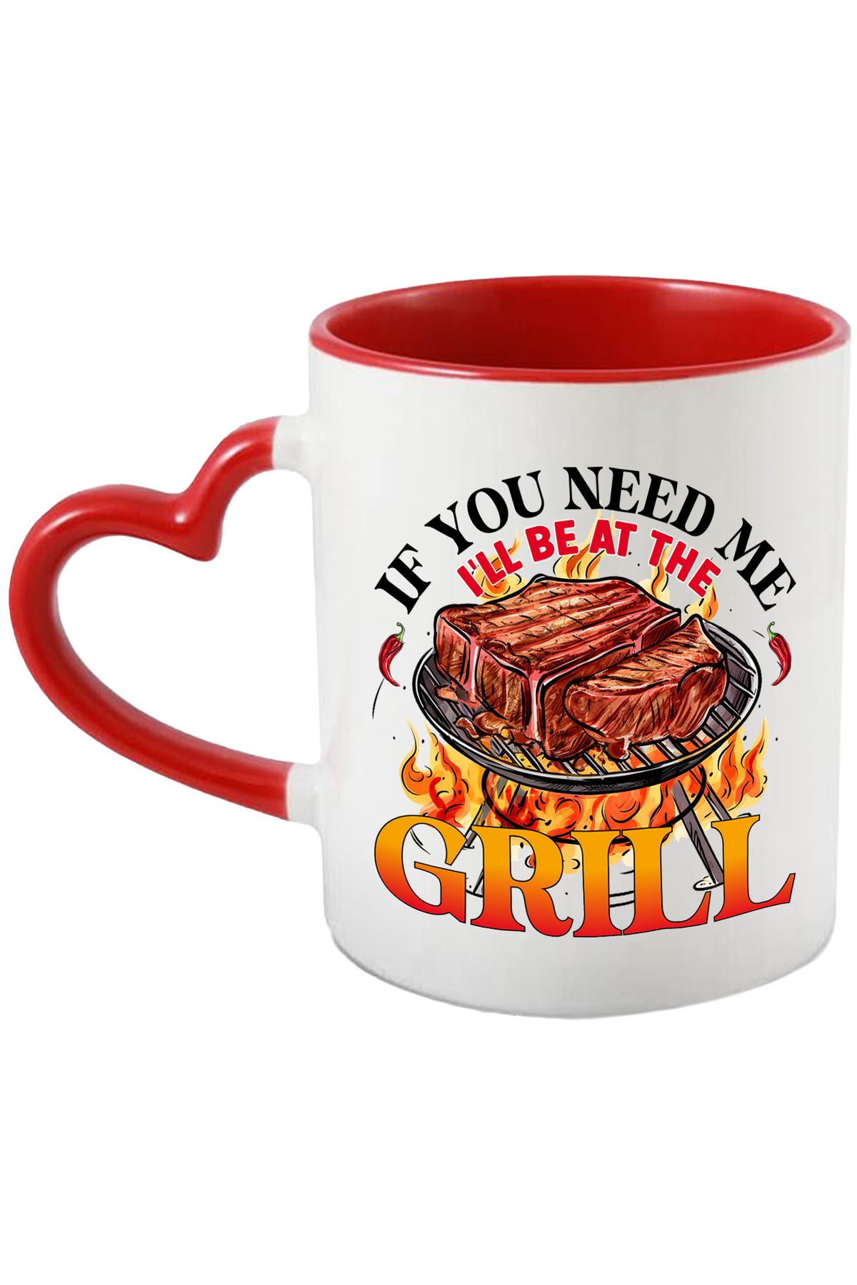 StoryGift Romania Cana Cu Un Gratar Pe Care Se Afla Friptura Cu Mesajul "if You Need Me, I'll Be A, Cu Maner Inim - One Size