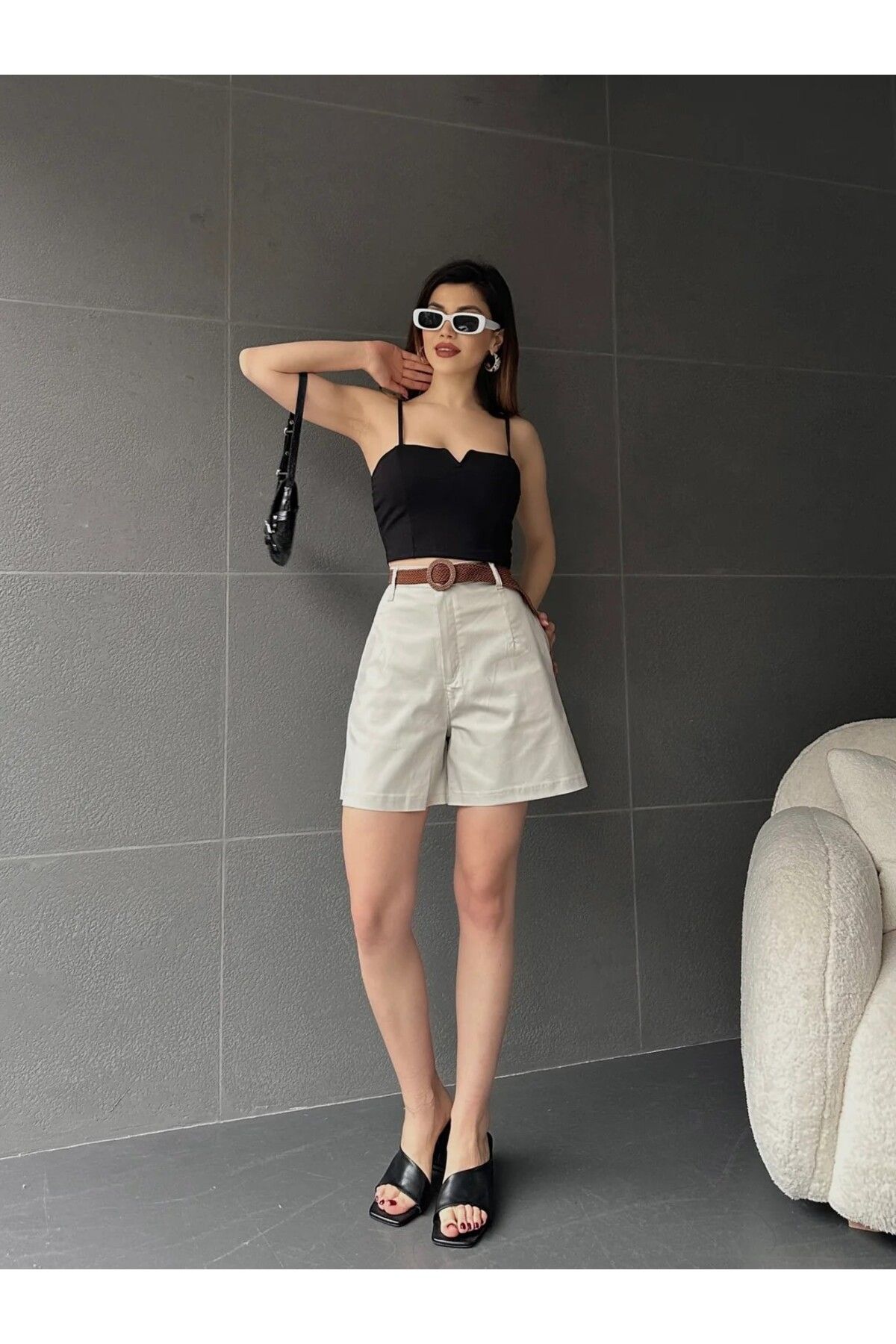 H&E LUXURY DESIGN Kadın Kemerli Şort
